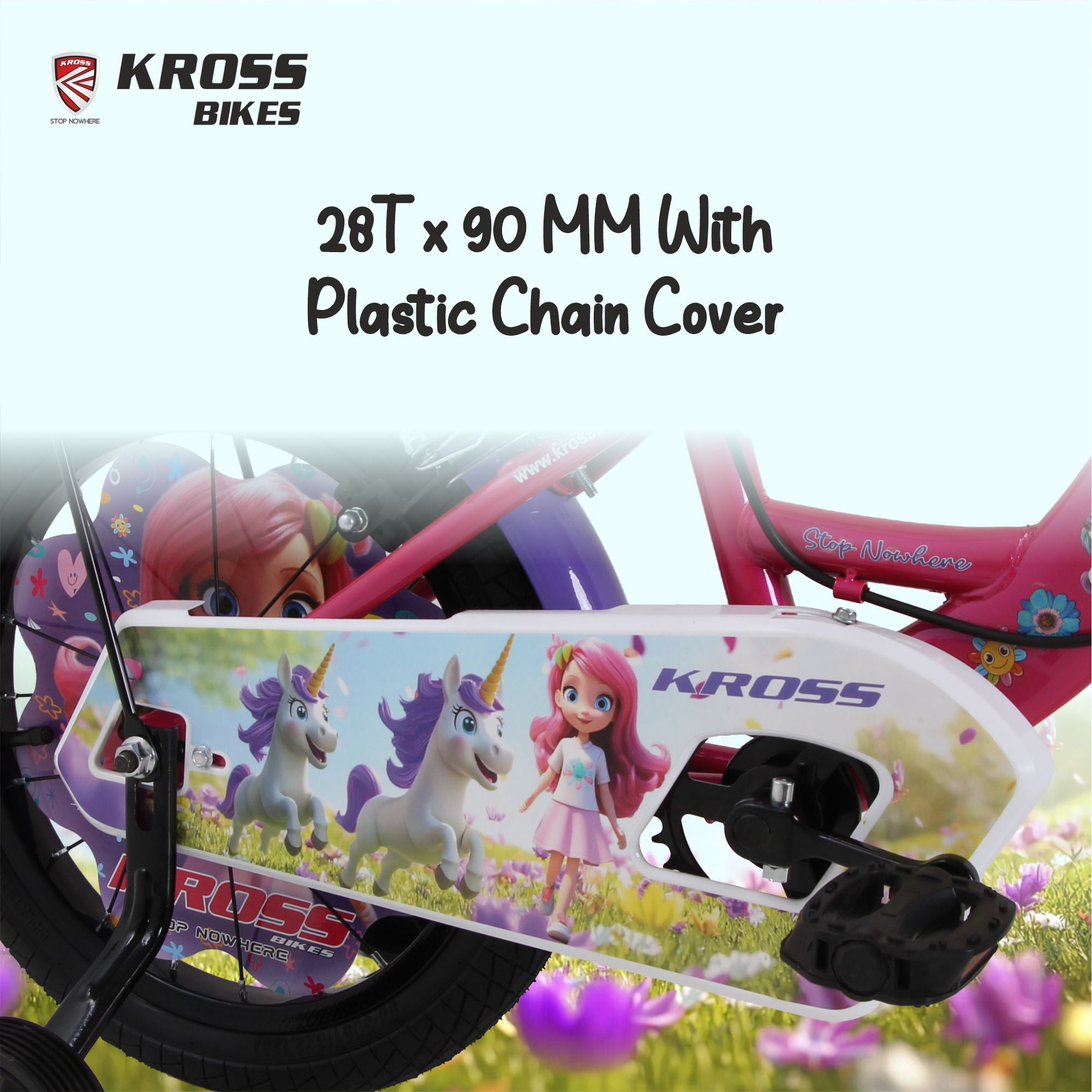 Kross Megan 16T Kids Bicycle with Side Wheels, Basket & Backrest | Pink Purple | Cycle for Girls Age 4-7 Years