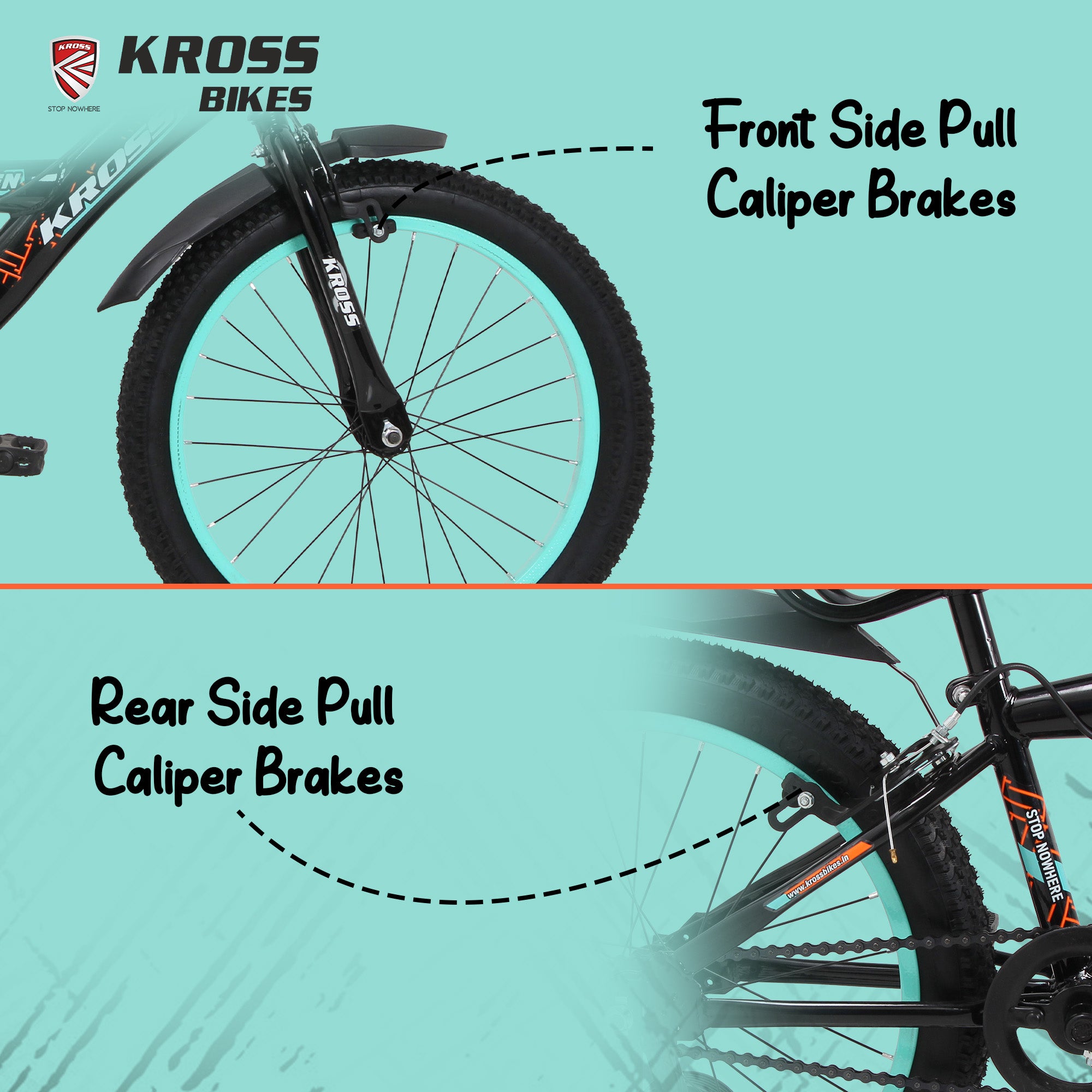 Kross Benzen Crush Pro 20T Kids Bicycle with Side Supporter | Single Speed | 20 x 2.40 Tyres | Dual Caliper Brakes | Black