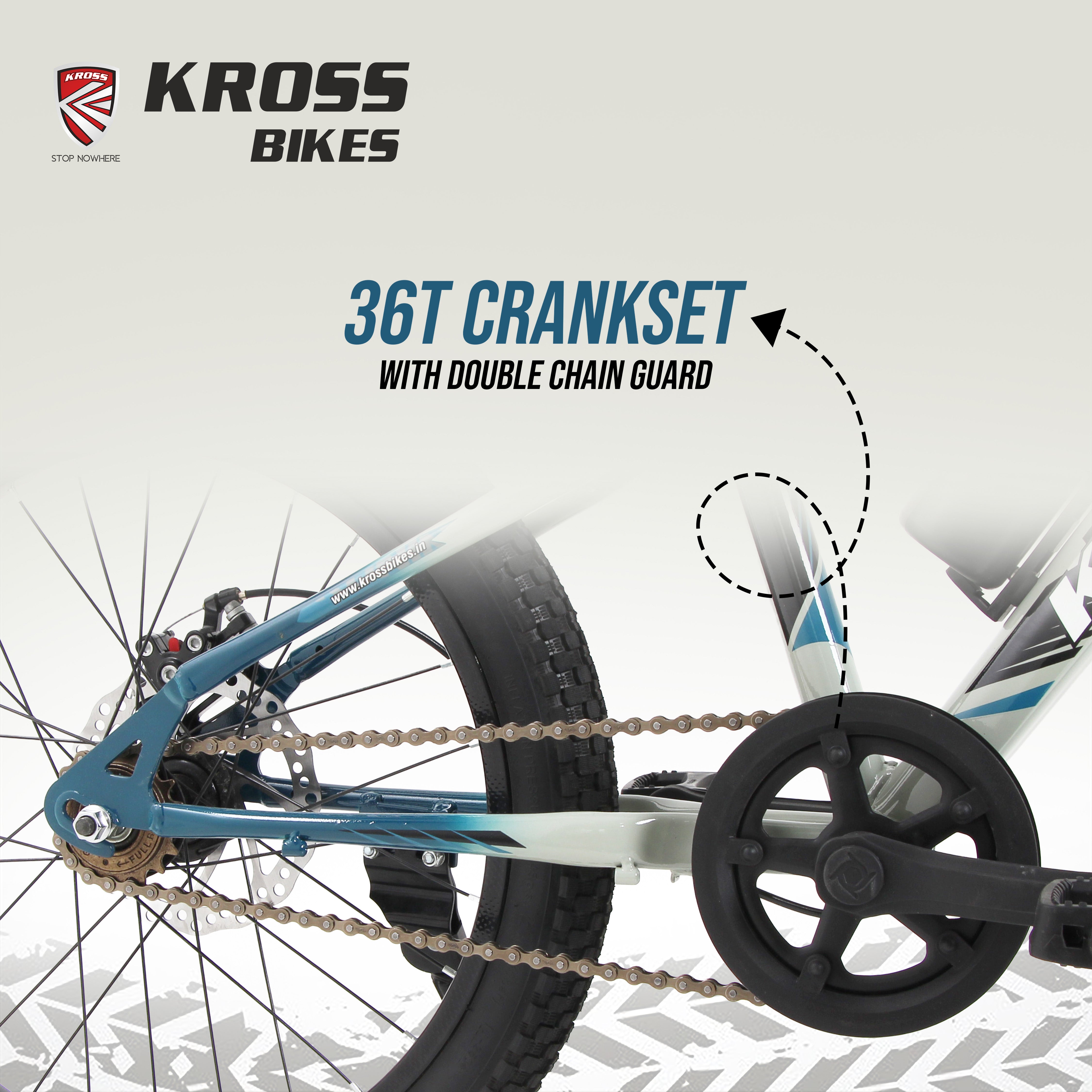 Kross Tronin 20T Kids MTB Cycle – 20×2.40 Fat Tyres, Dual Disc Brakes, Suspension Fork, Steel Frame, Single Speed (Grey/Blue)
