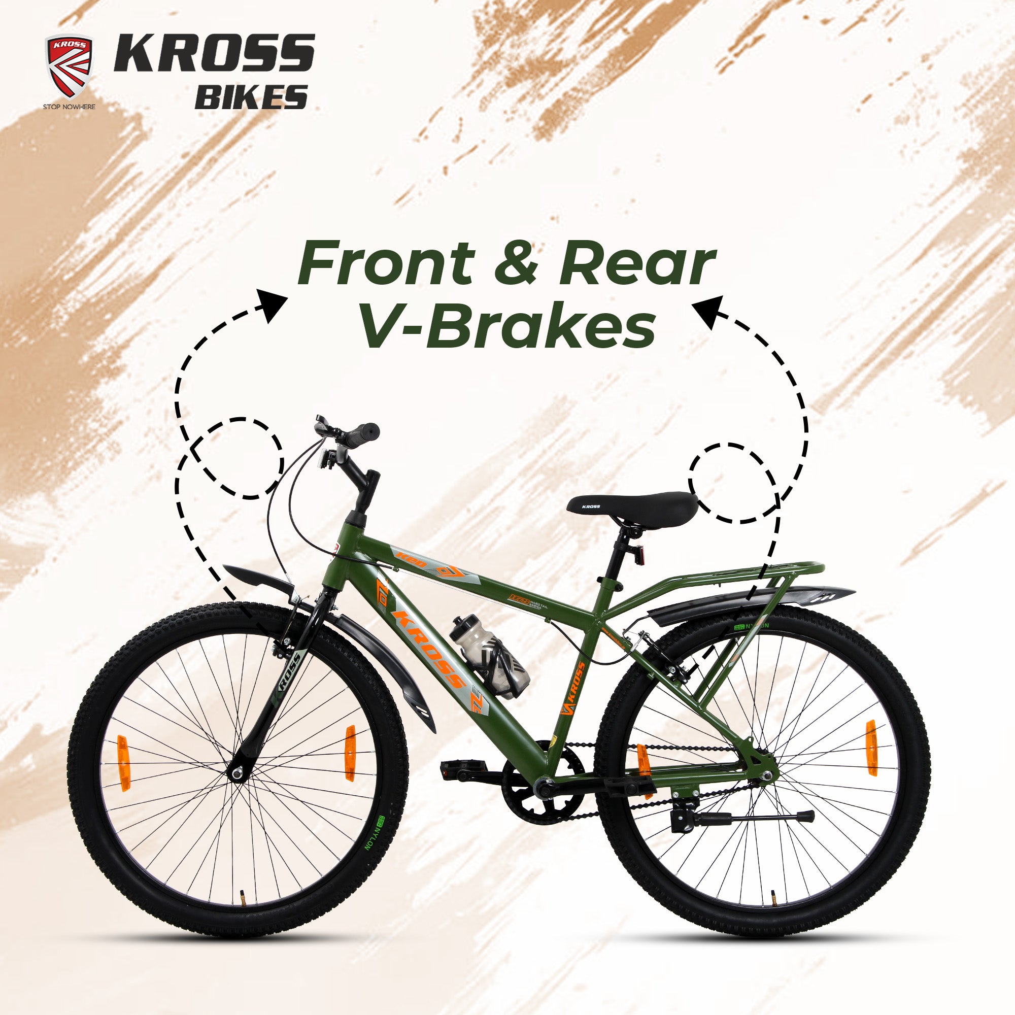 Kross K 2.0 26T MTB Cycle | Steel Frame | Single Speed | Inbuilt Carrier | Army Green