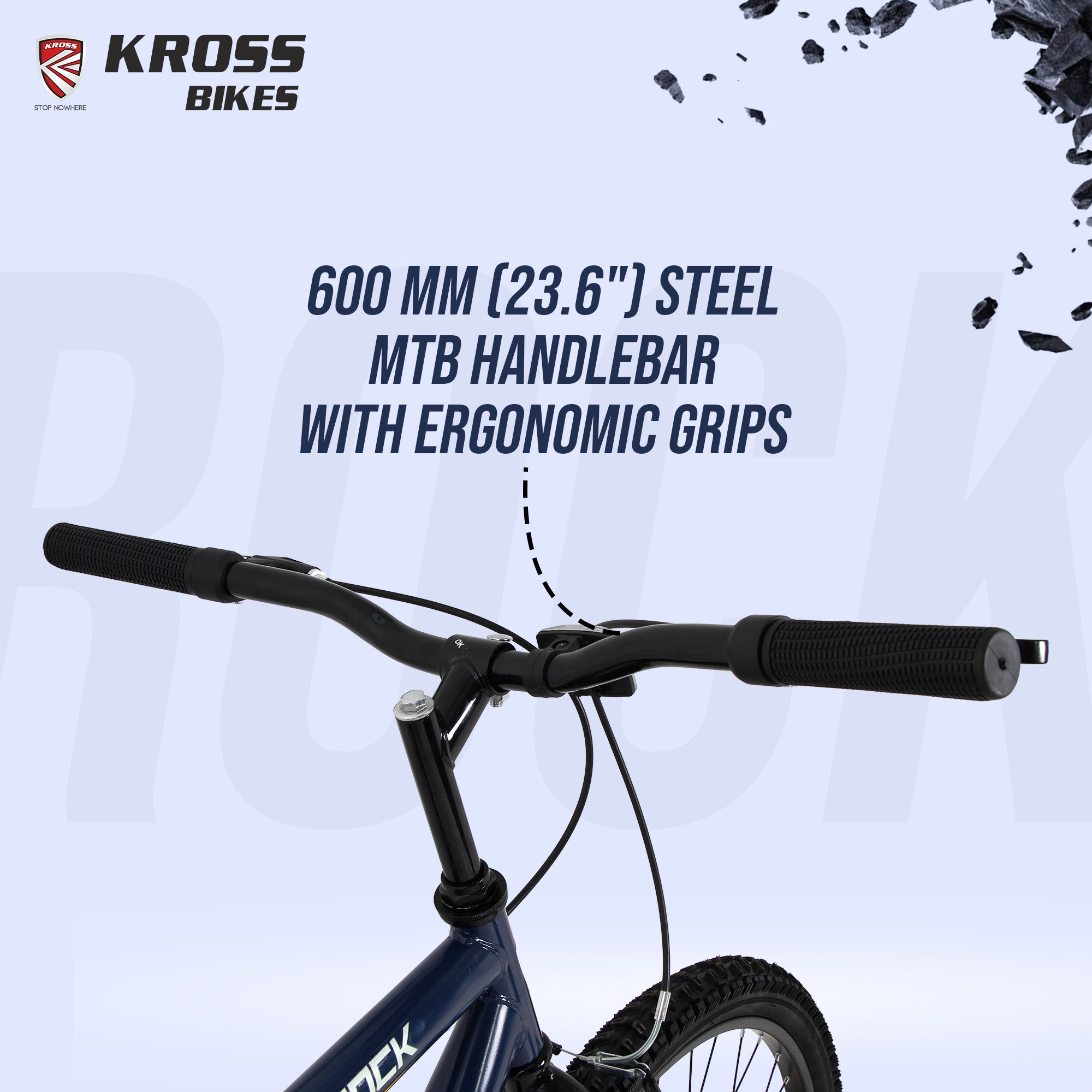 Kross Rock 26T Single Speed MTB Bicycle | Steel Frame | V-Brakes | Black & Blue | 26 x 2.10 Tyres