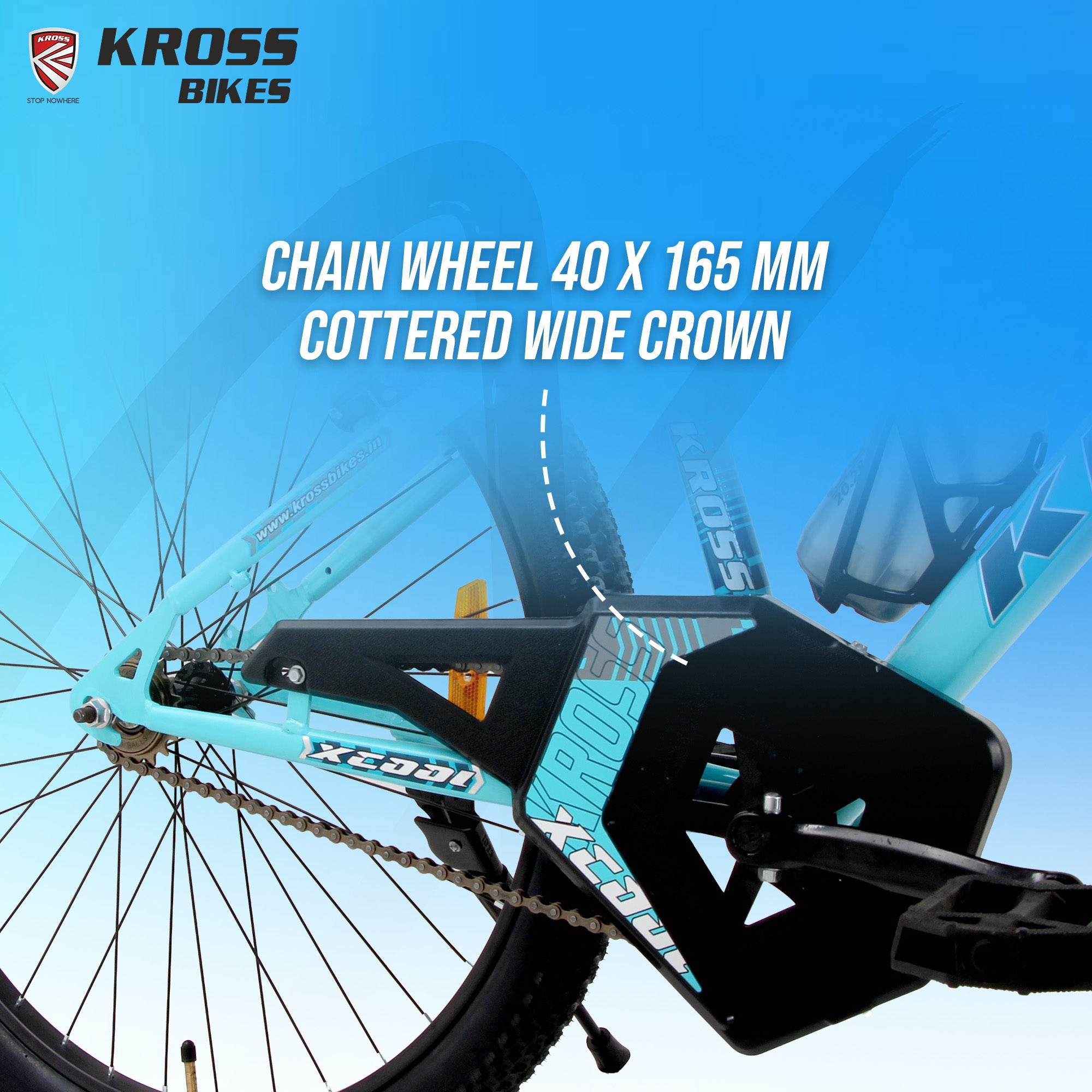 Kross XCool 26T Single Speed MTB Bicycle with Internal Cable Routing, V-Brakes, Water Bottle & Mudguards (Aqua Blue)