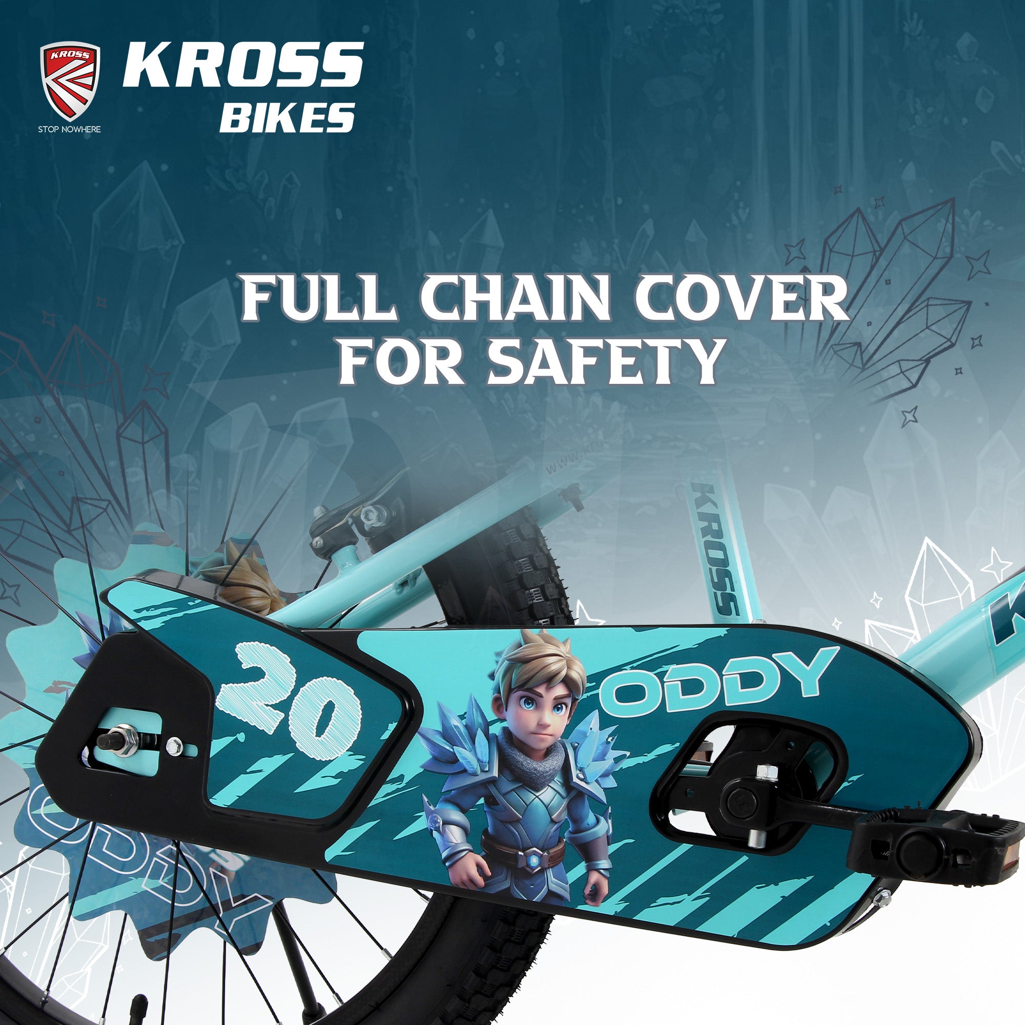 Kross Oddy 20T Kids Bicycle with Training Wheels, V-Brakes, Steel Frame, Aqua Blue-Green