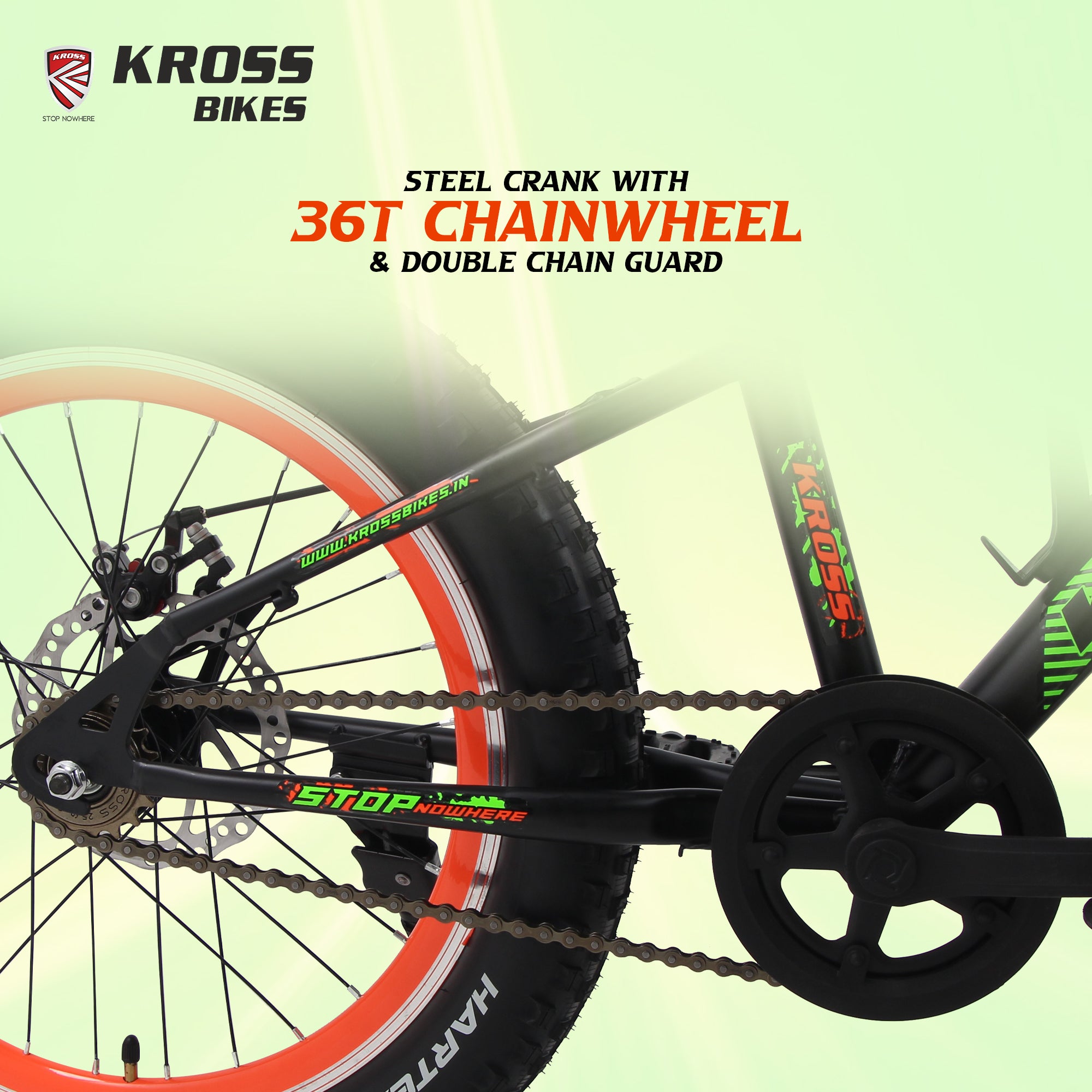 Kross Zinger 20T Steel Single Speed Kids Bicycle with Front & Rear Disc Brakes (20x3.0T, Alloy Rims, 11.6” Frame-Black-Orange)