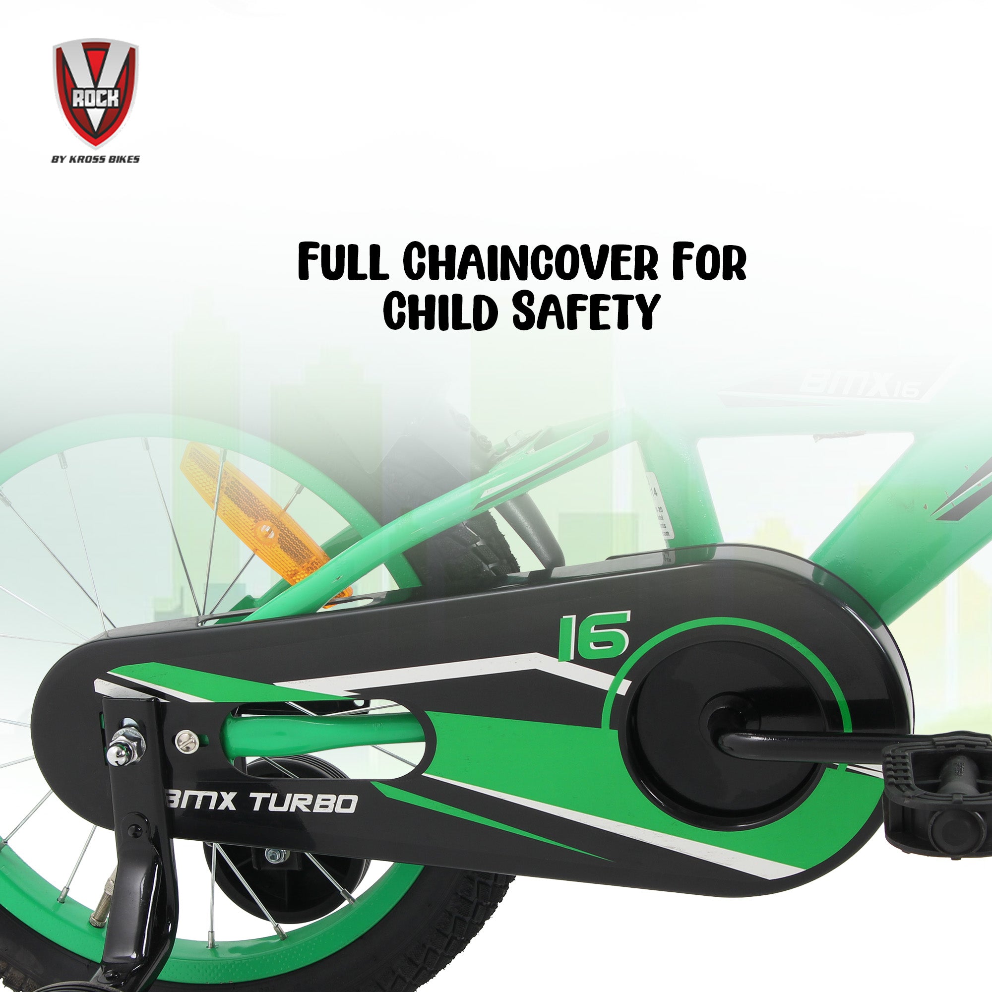 V Rock 16T BMX Turbo Green Kids Bicycle with Training Wheels & Coaster Brake