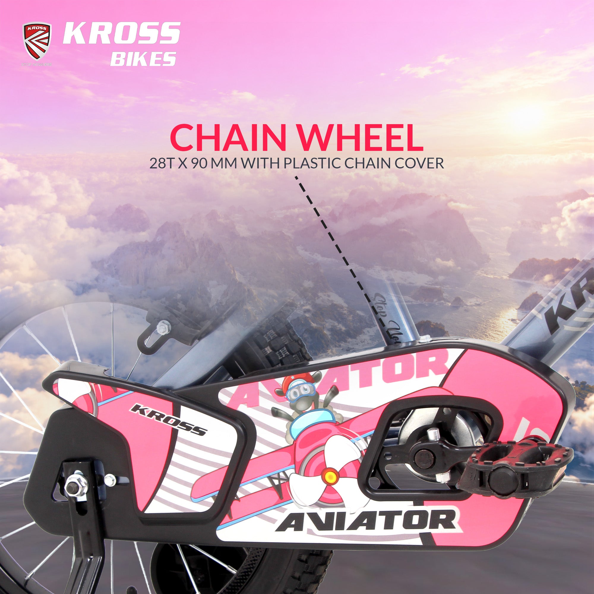 Kross Aviator 16T Kids Bicycle Grey & Pink | Single Speed | 16×2.40 Tyres | Caliper Brakes | Training Wheels | Side Supporter