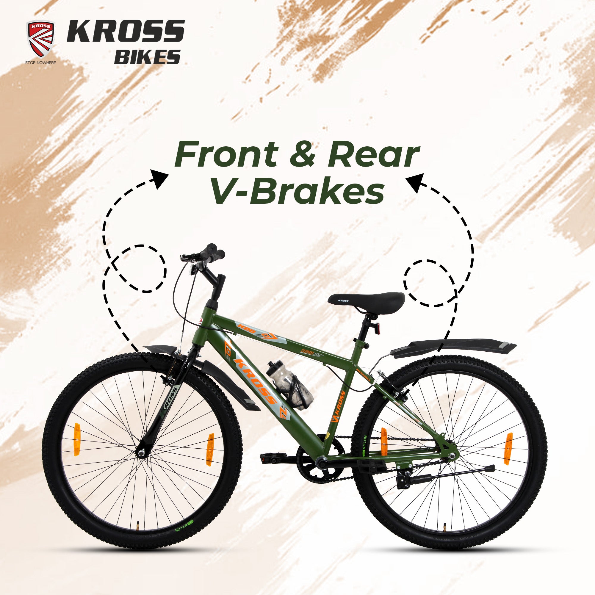 Kross 24T Single Speed Kids Bicycle – Steel Frame, V-Brakes, Inbuilt Carrier, 24x2.40 Tyres, Army Green