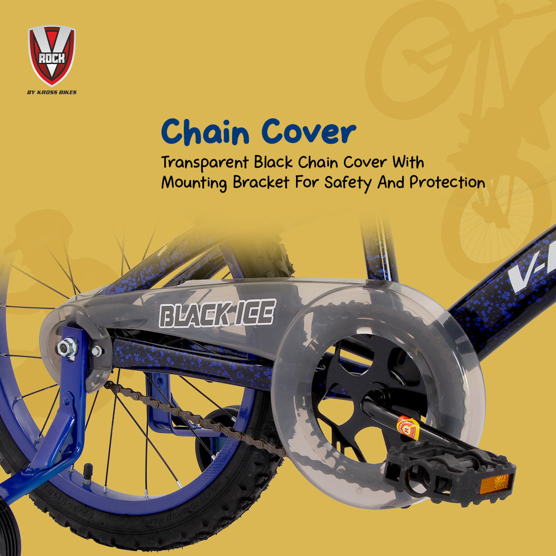 V Rock Black Ice 18T Kids Bicycle | Steel Frame | Training Wheels | Front & Rear Caliper Brakes
