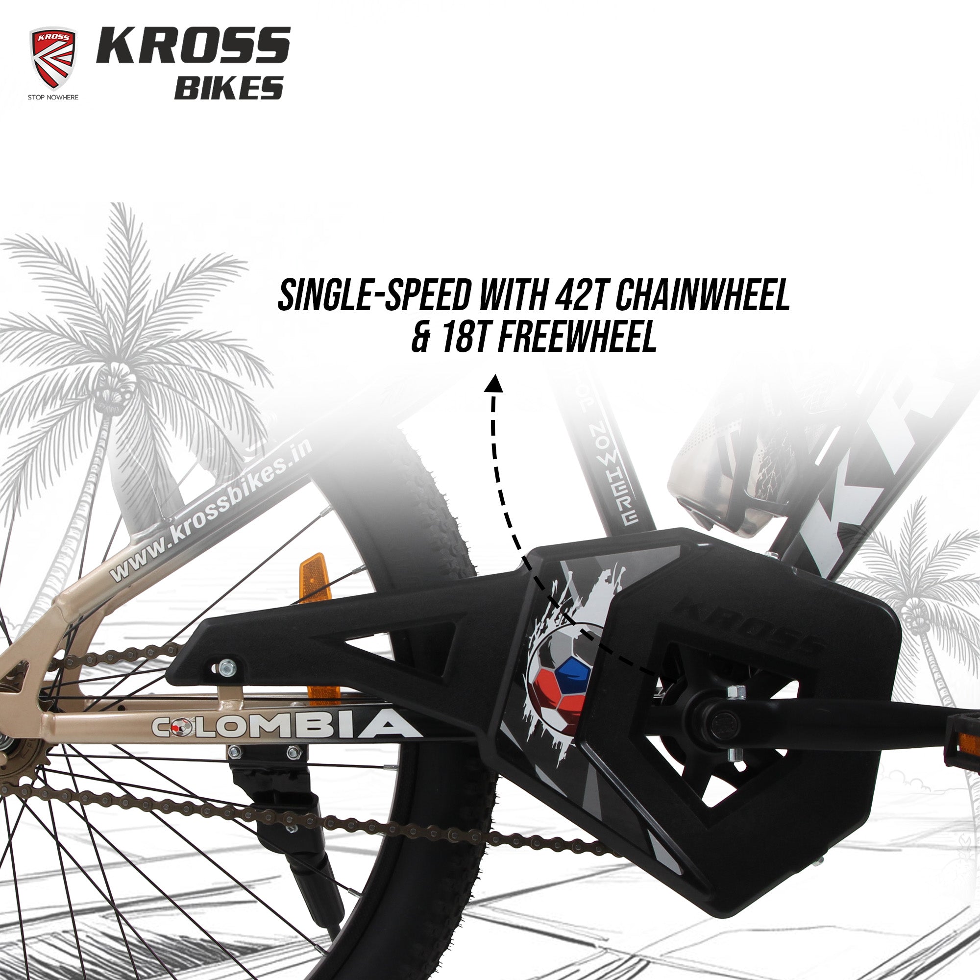 Kross Colombia 26T IBC V-Brake Single Speed Bicycle with Mudguard & Bottle Cage (Gold/Black)