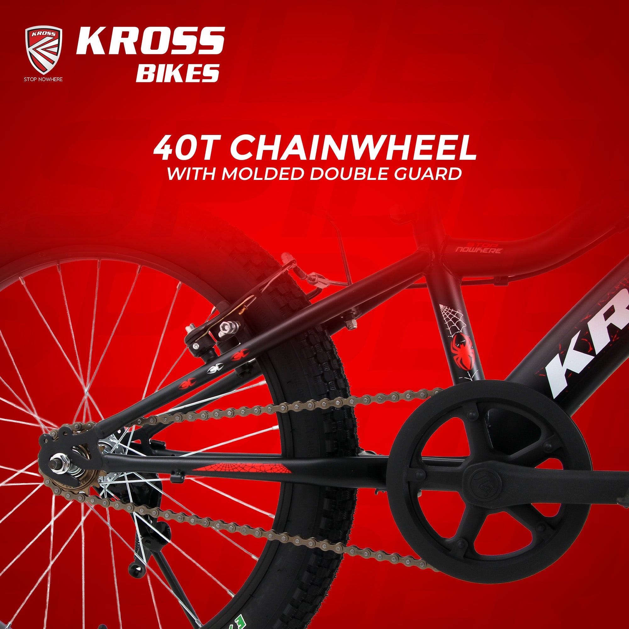 KROSS Spider 20T Single Speed Kids Bicycle for Boys & Girls | Steel Frame | V-Brakes | Matt Black