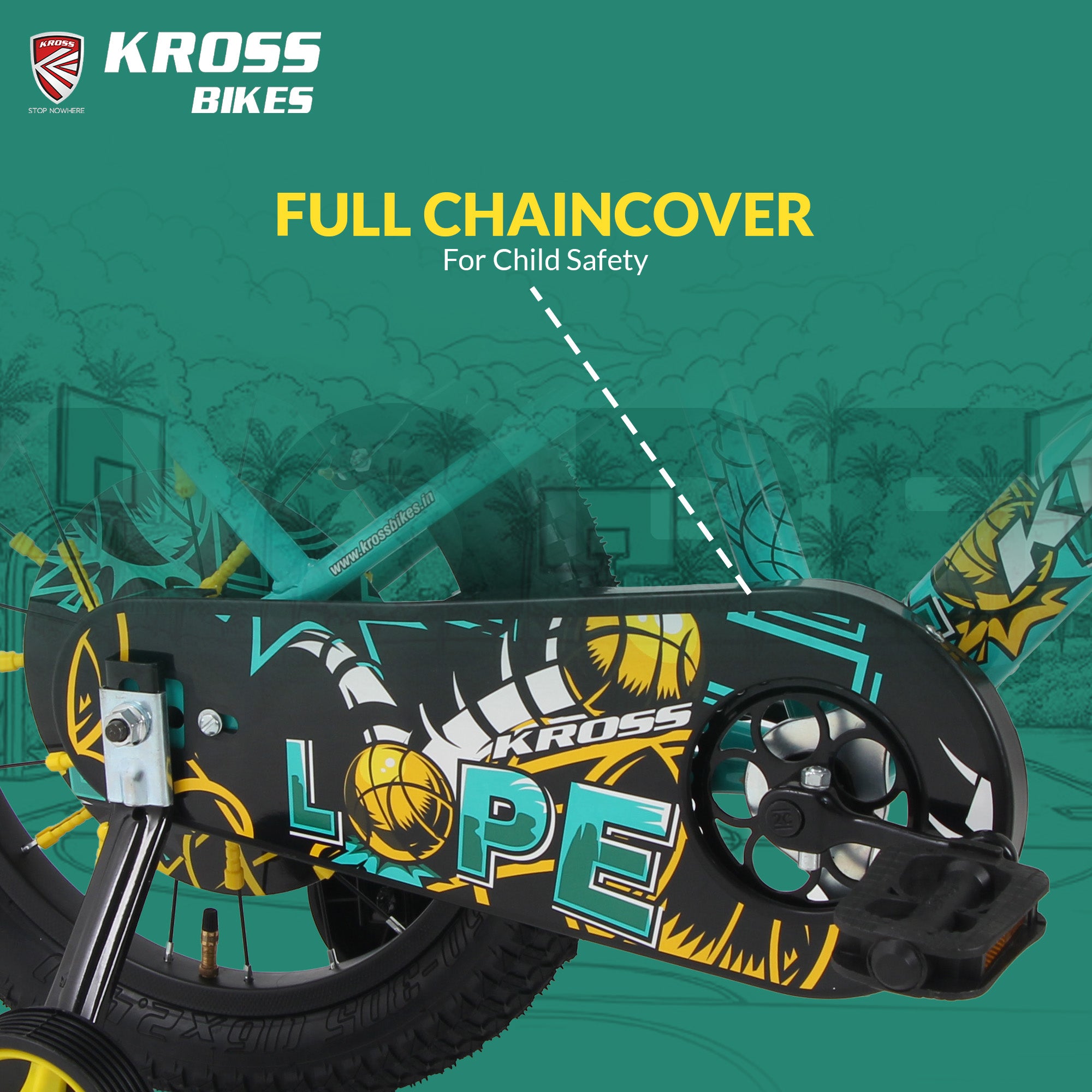 Kross Lope 16T Kids Cycle (16x2.40 Tyre, Dual Color Steel Frame, Caliper Brakes, Basket & Side Wheels, 4–6 Years) with Carrier -Yellow