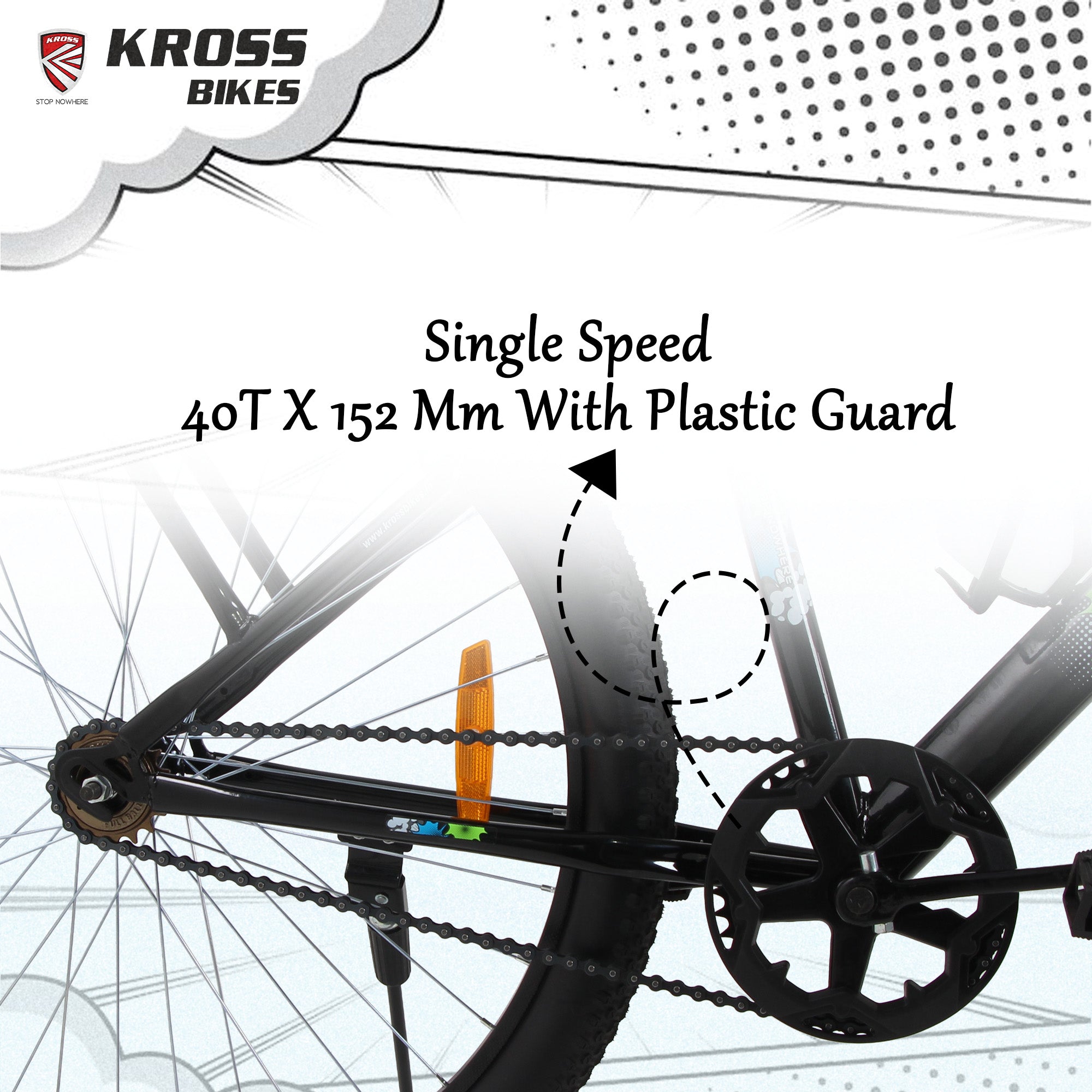 Kross Boom Boom 26T Inbuilt Carrier| Single Speed Mountain Cycle with V-Brakes | 26 Inch (Black)