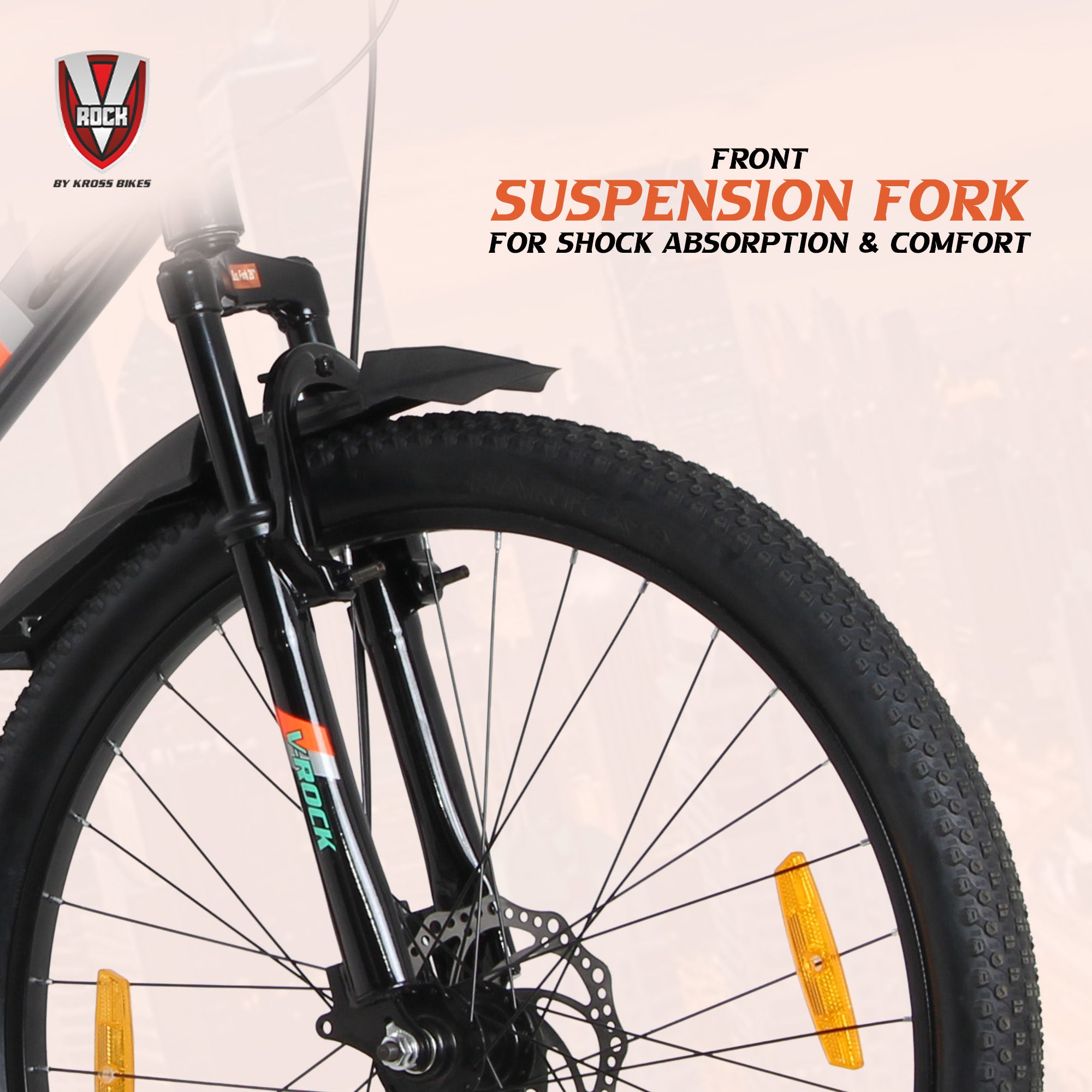 V Rock Slugger 26T 7 Speed Mountain Bike with Suspension Fork, Disc Brakes & Steel Frame (Grey)