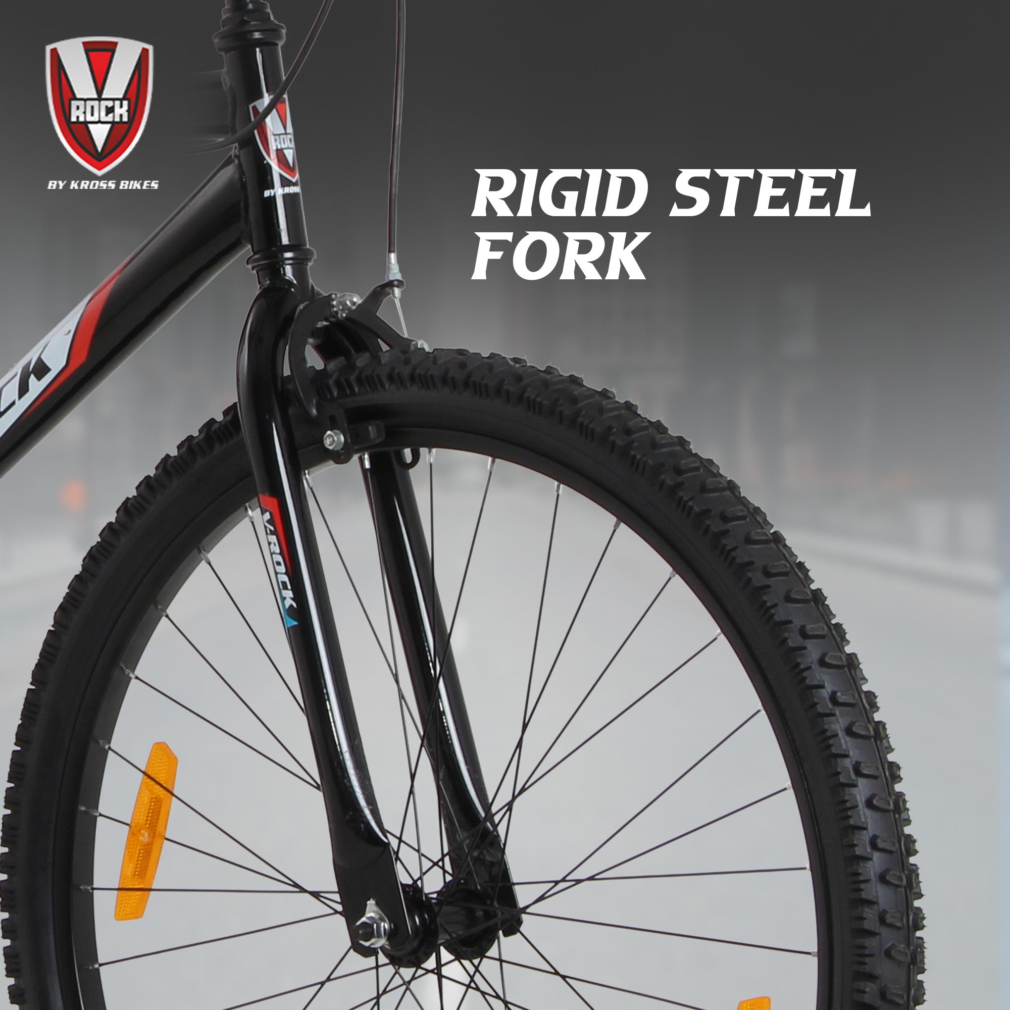 V Rock Storm 26T, Single Speed Mountain Bike, Steel Frame, Rigid Fork, Caliper Brakes Black