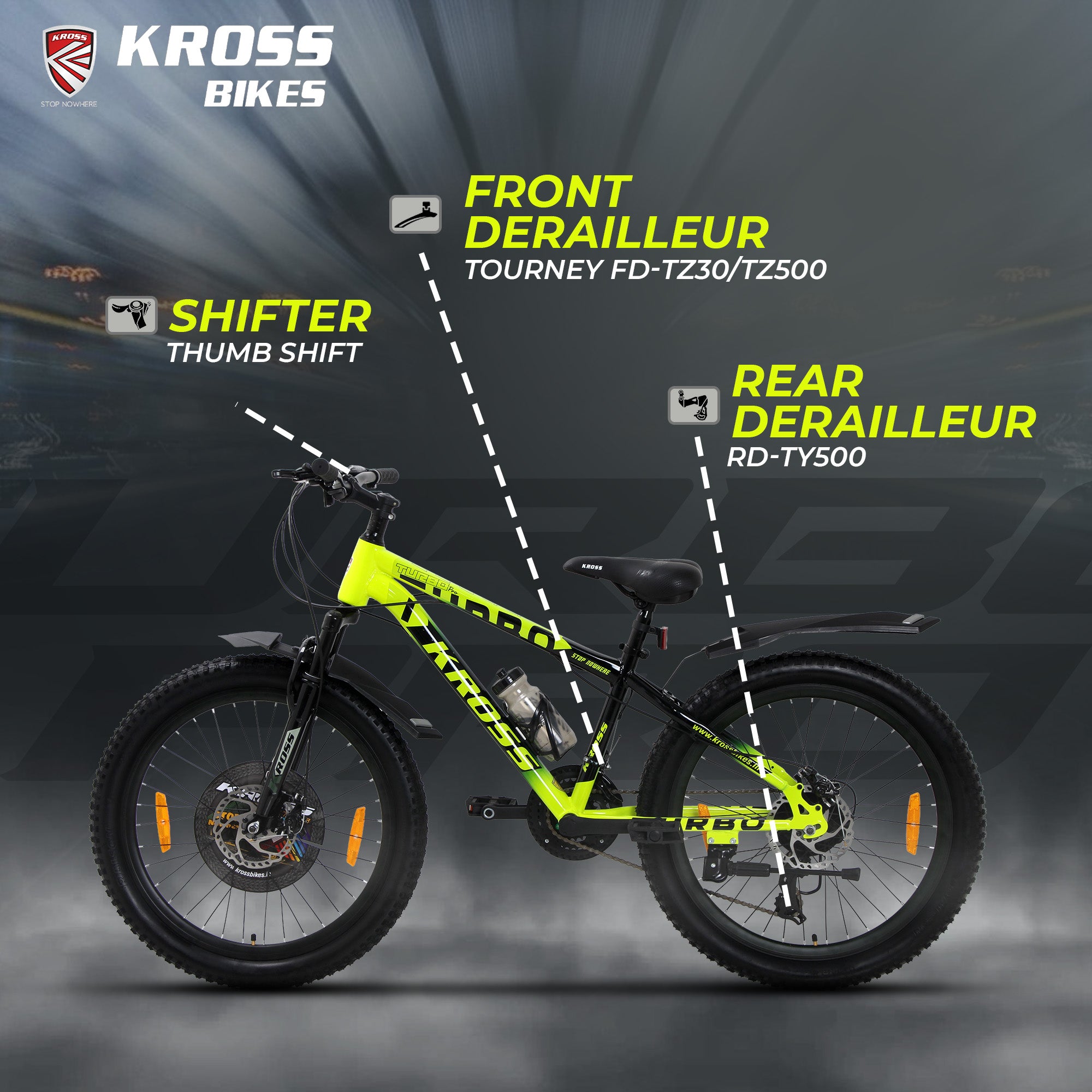 Kross Turbo Pro 26T 21 Speed Geared Mountain Bike, Green & Black, Suspension & Dual Disc Brakes