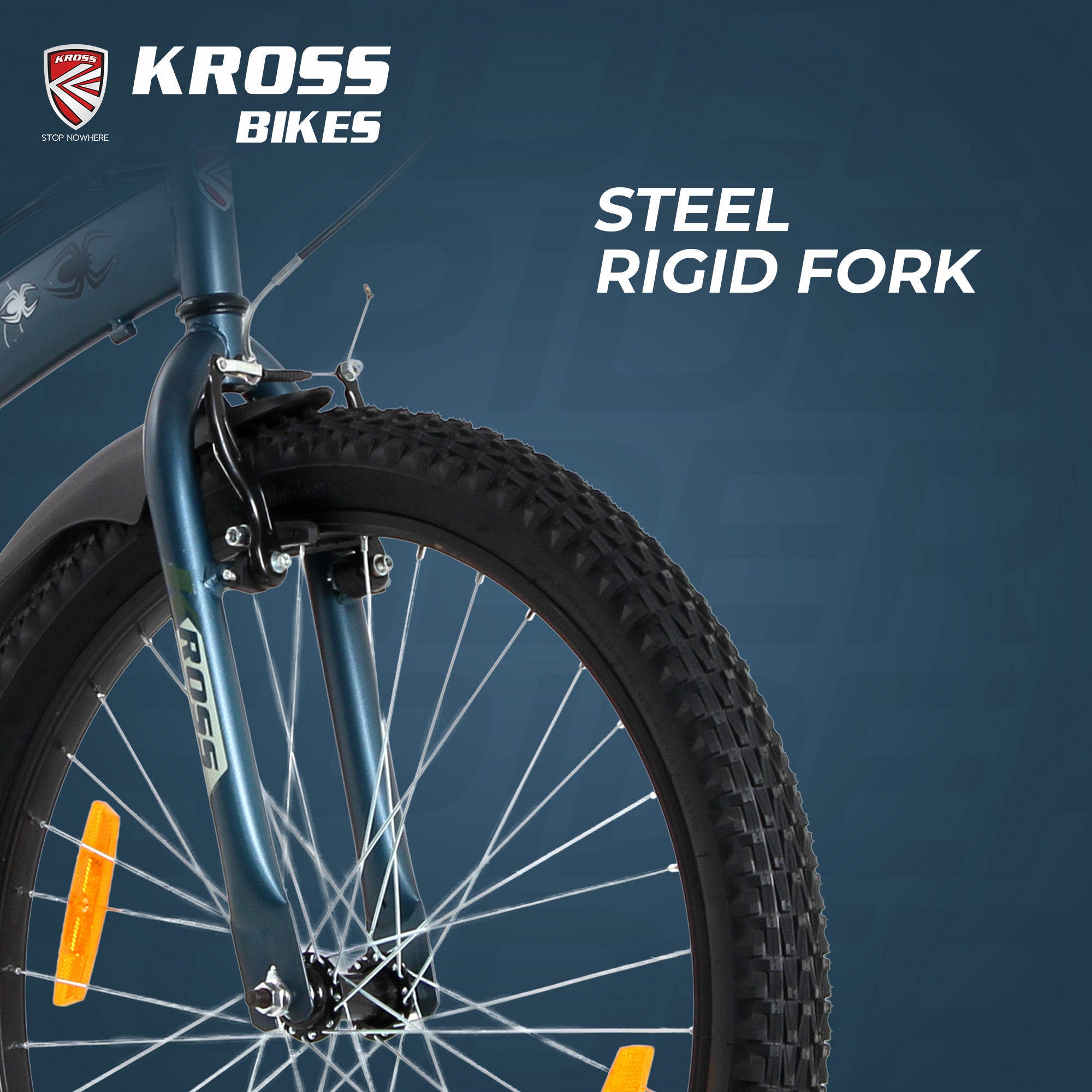 Kross Spider 24T Single Speed MTB Cycle with Alloy Rims, Dual V-Brakes, Mudguards, Side Stand | Blue