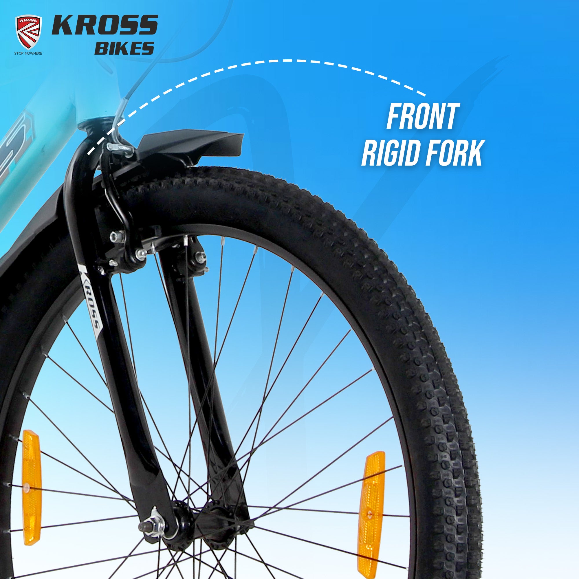 Kross XCool 26T Single Speed MTB Bicycle with Internal Cable Routing, V-Brakes, Water Bottle & Mudguards (Aqua Blue)