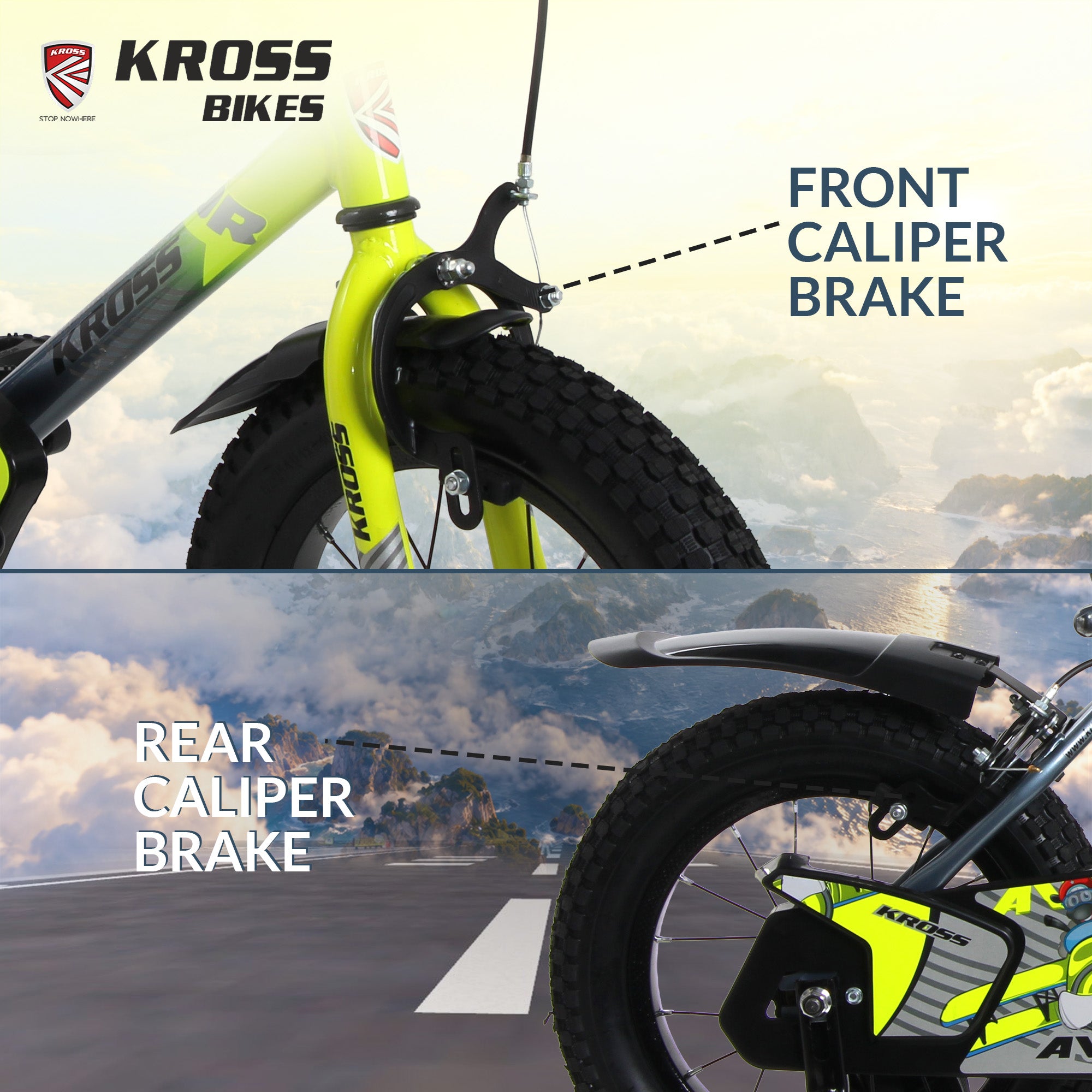 Kross Aviator 14T Kids Bicycle with Training Wheels | Steel Frame | Dual Caliper Brake | Green/Grey