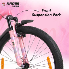 Kross Aanya 26T Single Speed MTB Cycle with Suspension Fork, Alloy Rims & 26x2.40 Tires (Pink)