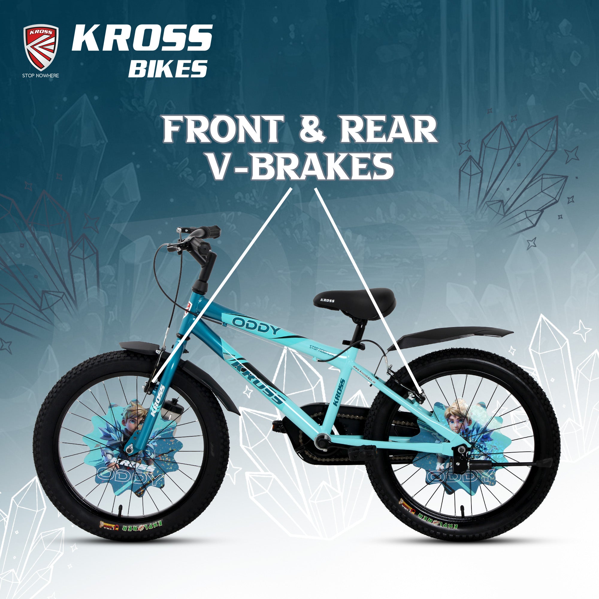 Kross Oddy 20T Kids Bicycle with Training Wheels, V-Brakes, Steel Frame, Aqua Blue-Green