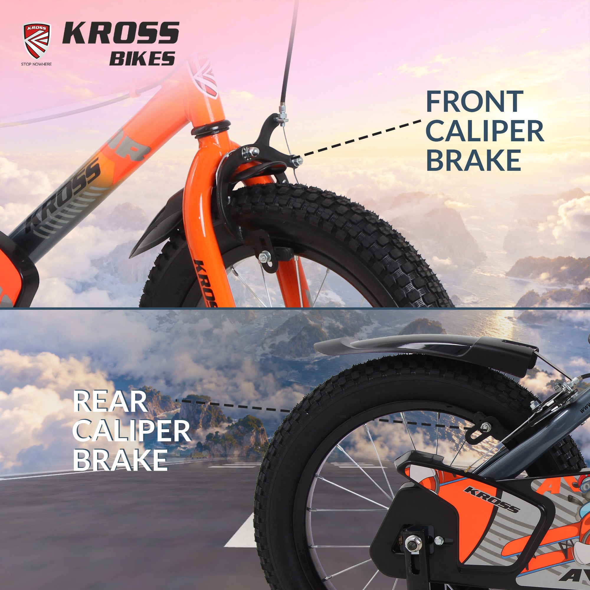 Kross Aviator 16T Kids Bicycle Grey Orange with Training Wheels | Front & Rear Caliper Brakes | 16 x 2.40 Tyres