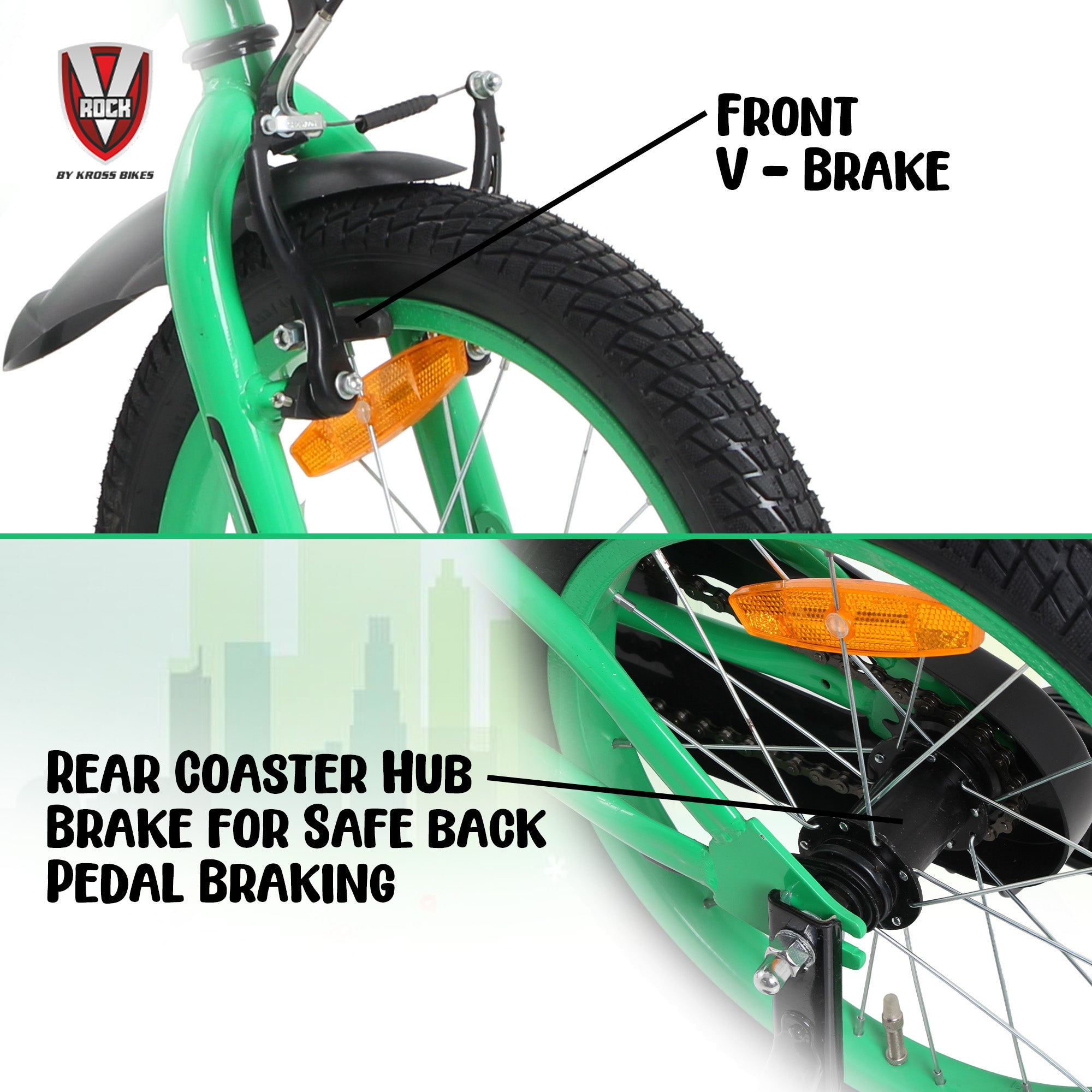 V Rock 16T BMX Turbo Green Kids Bicycle with Training Wheels & Coaster Brake