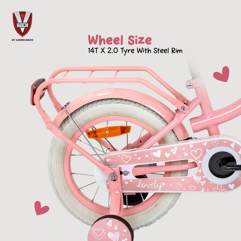 supersuper lola kinderfahrrad V Rock Lovely 14T Pink Kids Bike, Steel Frame, Rear Coaster & V Brake, – Kross Bikes
