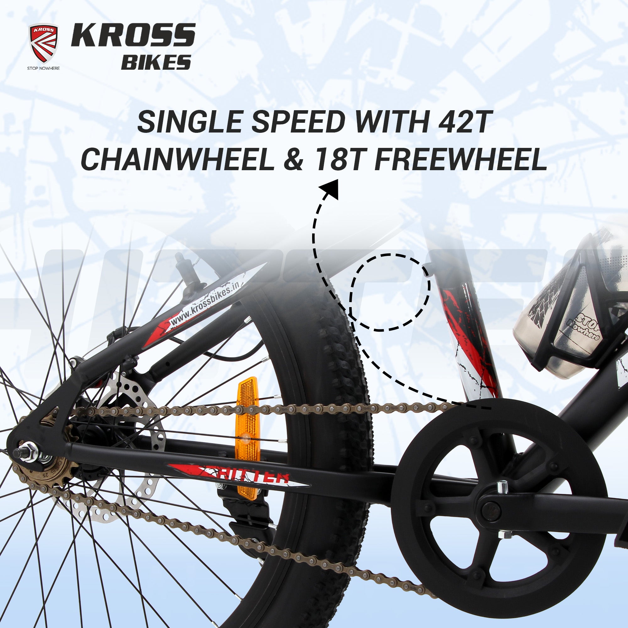 Kross Hitter 24T Mountain Bike with Dual Disc Brakes, Suspension Fork & Double Wall Alloy Rims (Matte Black)