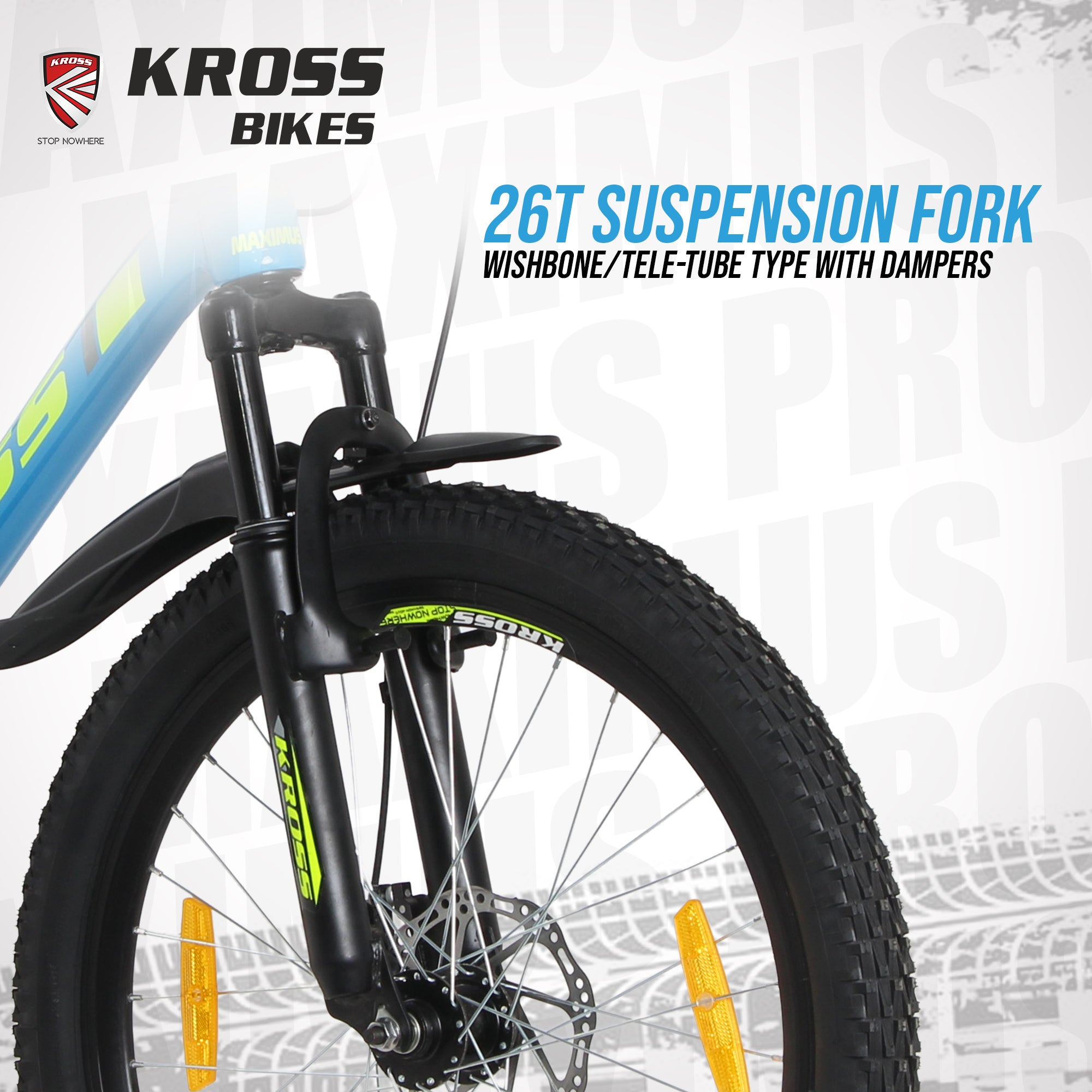 KROSS Maximus Pro 24T Dual Disc Kids MTB – Blue/Yellow | Steel Frame, Suspension Fork, Single Speed