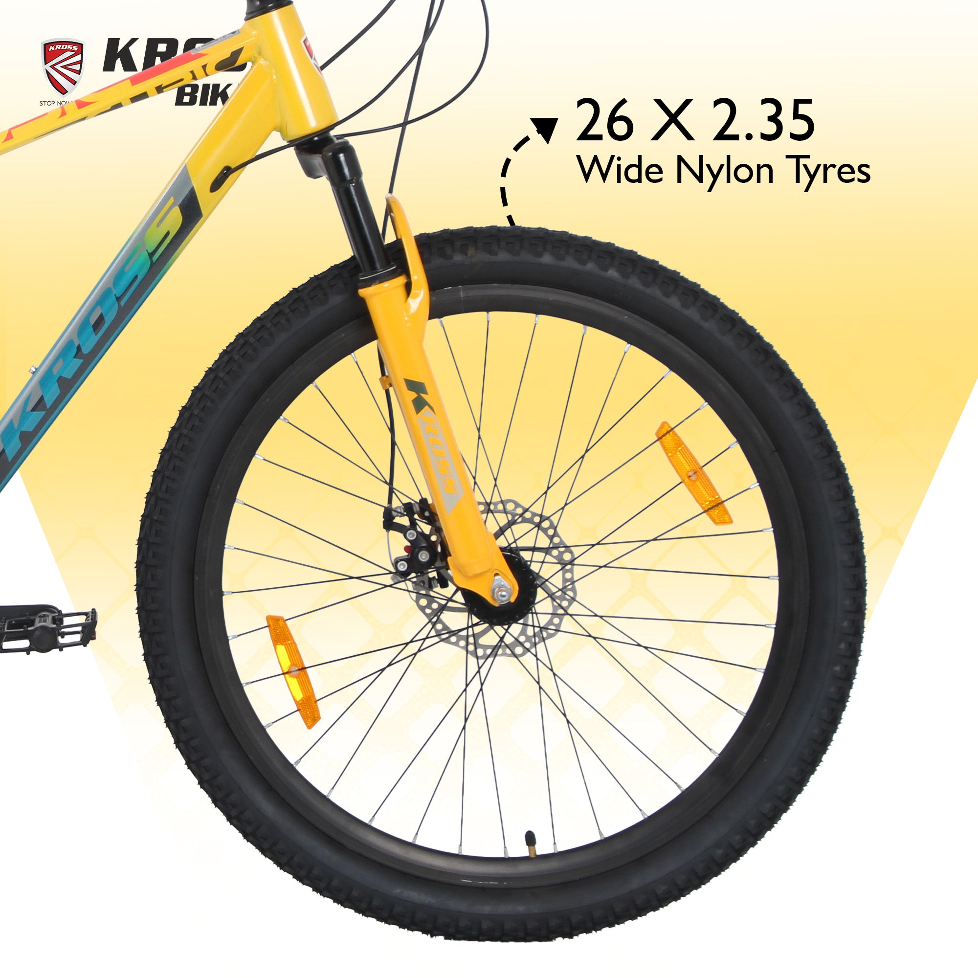 Kross Cubic 26T Mountain Bike with 21-Speed Gears, Front Suspension, Dual Disc Brakes, Alloy Frame, Green/Yellow