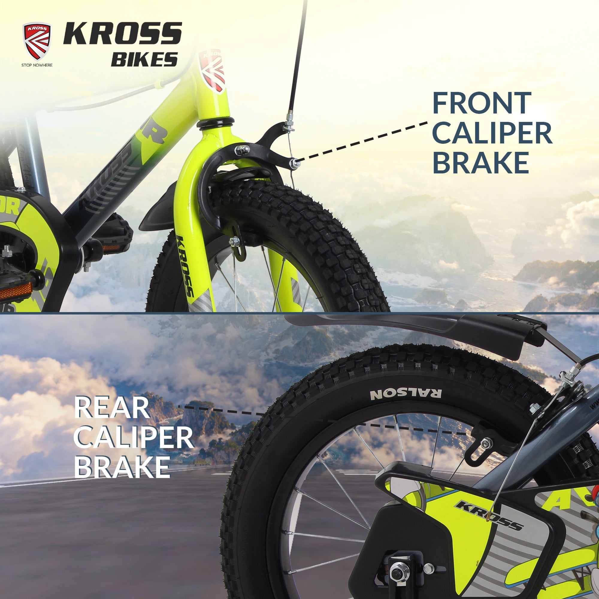 Kross Aviator 16T Kids Bicycle Grey & Green | Single Speed | Caliper Brakes