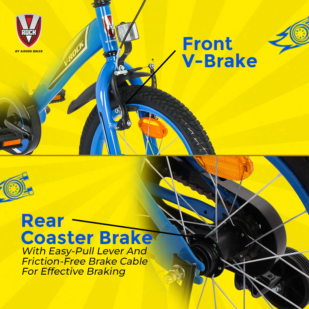 V Rock BMX Turbo 16T Kids Bicycle with Steel Frame, Coaster Hub, V-Brakes, Training Wheels & Mudguards (Turbo Blue)