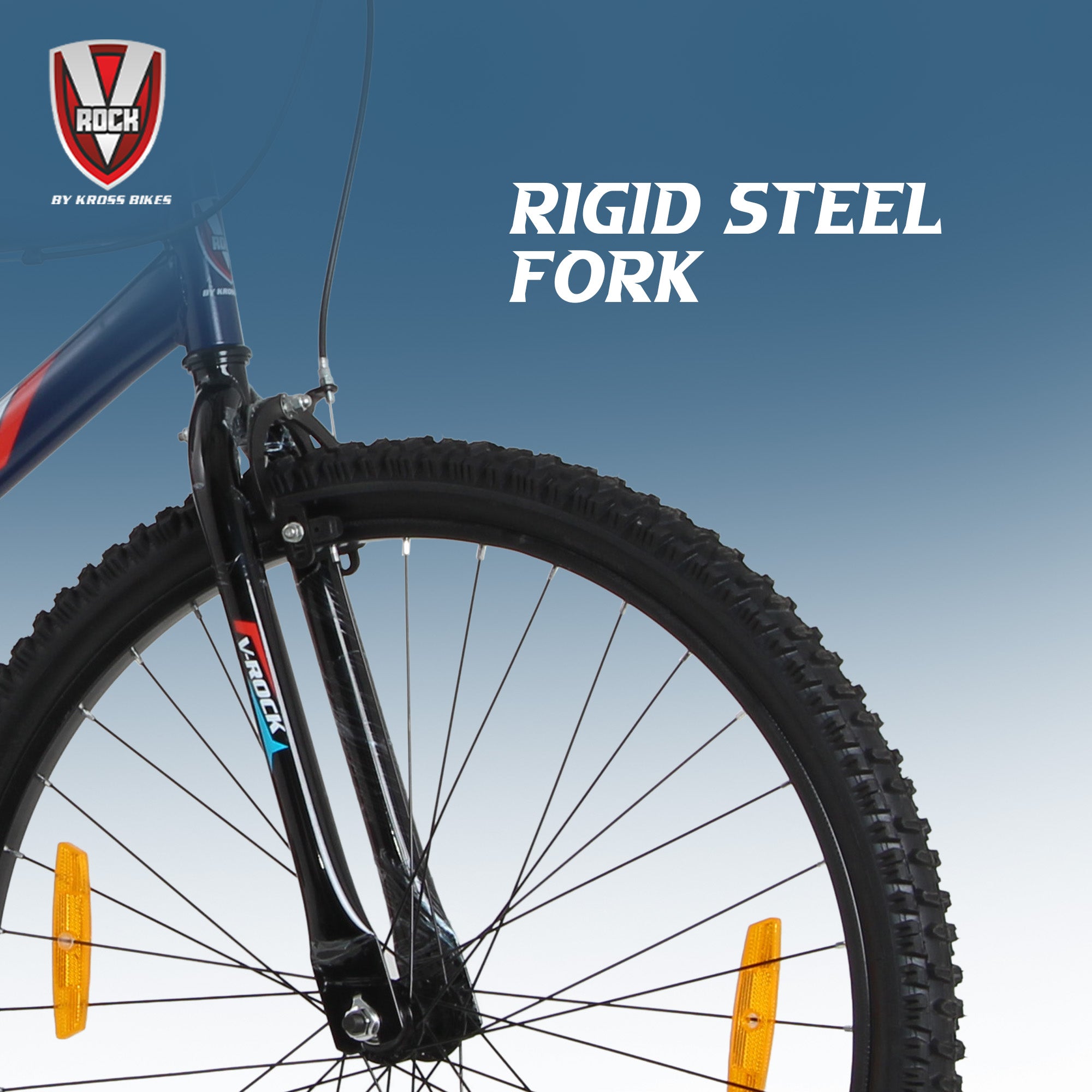 V Rock Storm 26T, Single Speed Mountain Bike, Steel Frame, Rigid Fork, Caliper Brakes Blue