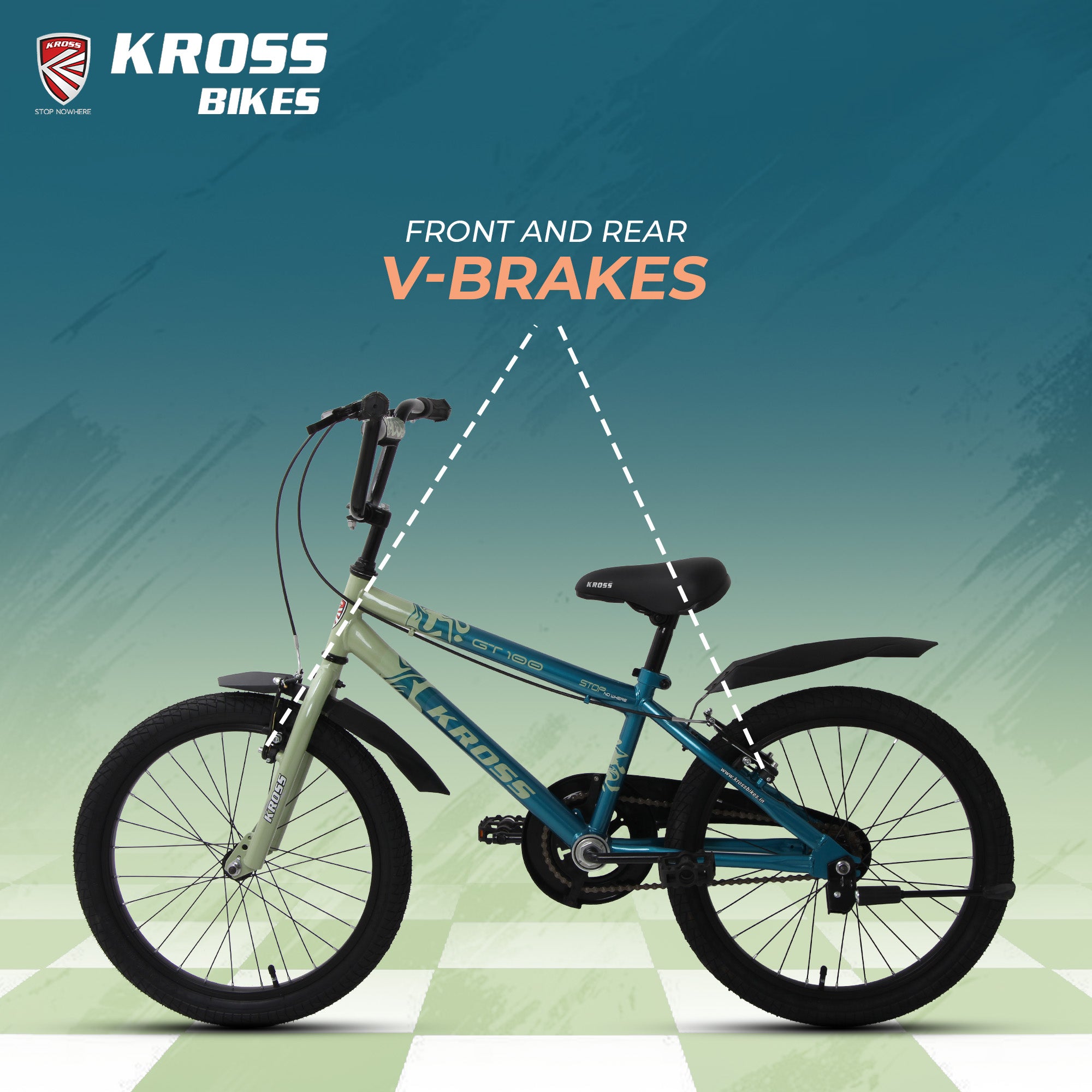 Kross GT-100 20T Kids Bicycle | Green-Light Green | Single Speed | V-Brake