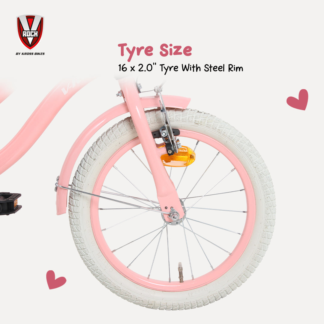 V Rock 16T Lovely Pink Kids Bicycle with Basket, Carrier & Training Wheels