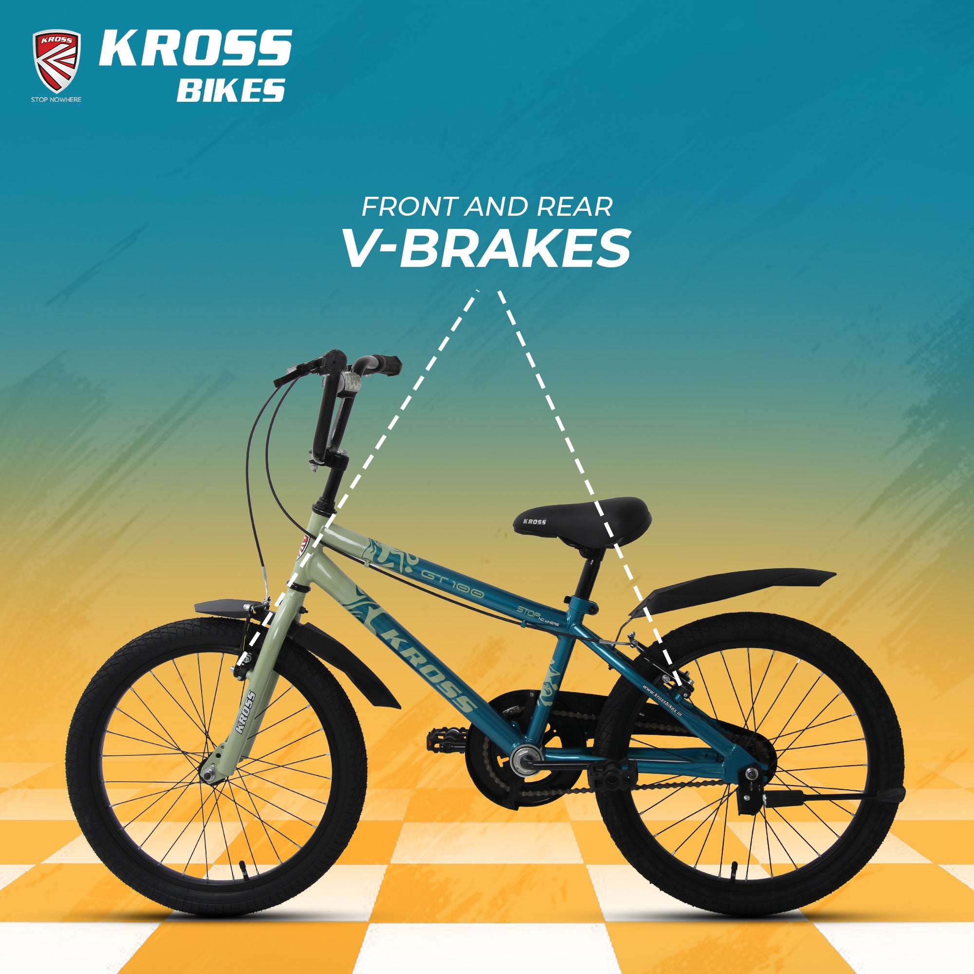 Kross GT-100 20T Kids Bicycle | Green-Orange | Single Speed | V-Brake