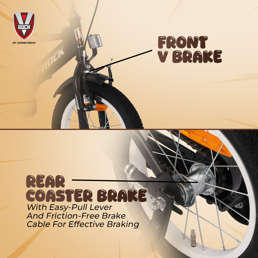 V Rock 14T BMX Fun Kids Bicycle with Training Wheels, Matt Black Steel Frame, Single Speed, Front V-Brake & Coaster Brak