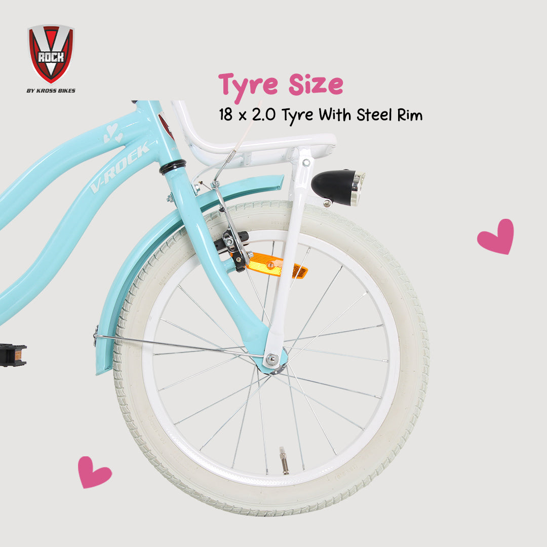 V Rock Lovely 18T Kids Bicycle – Blue | Single Speed | Front V-Brake | Rear Coaster Brake | Carrier & Mudguards
