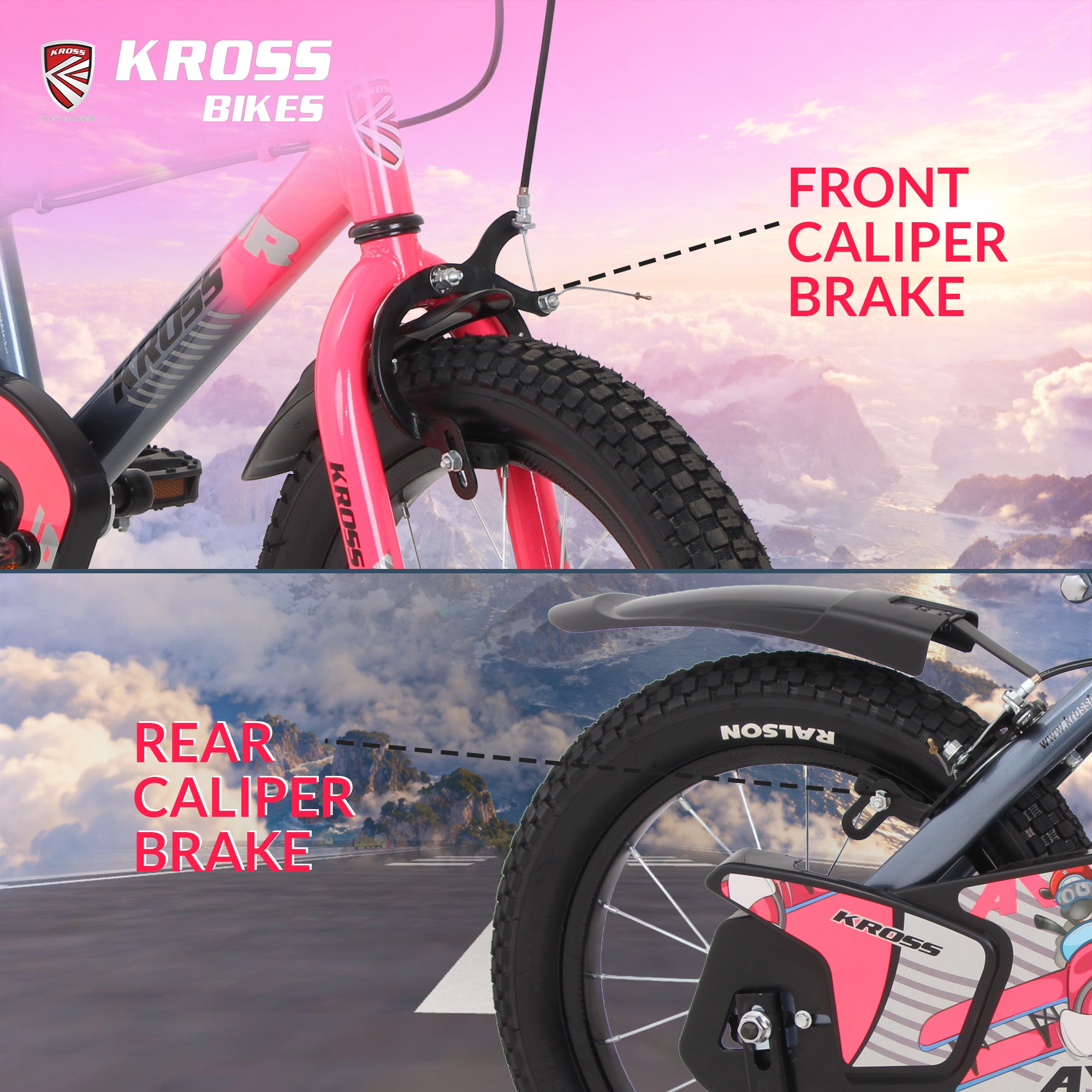 Kross Aviator 16T Kids Bicycle Grey & Pink | Single Speed | 16×2.40 Tyres | Caliper Brakes | Training Wheels | Side Supporter