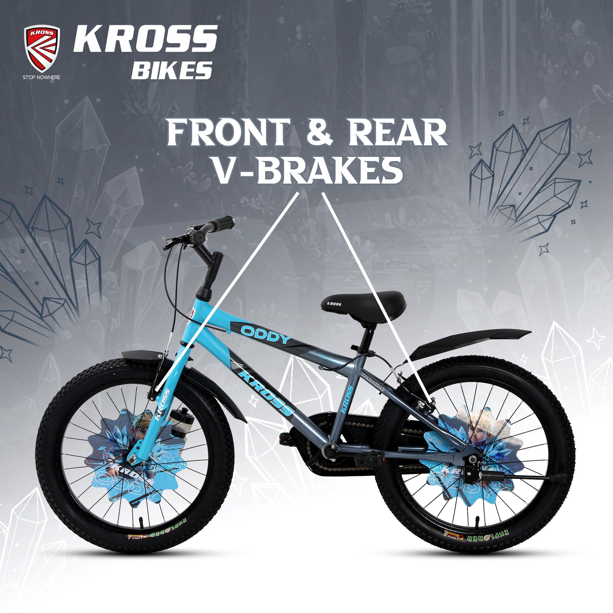 Kross Oddy 20T Kids Bicycle with Training Wheels, V-Brakes, Steel Frame, Blue/Grey