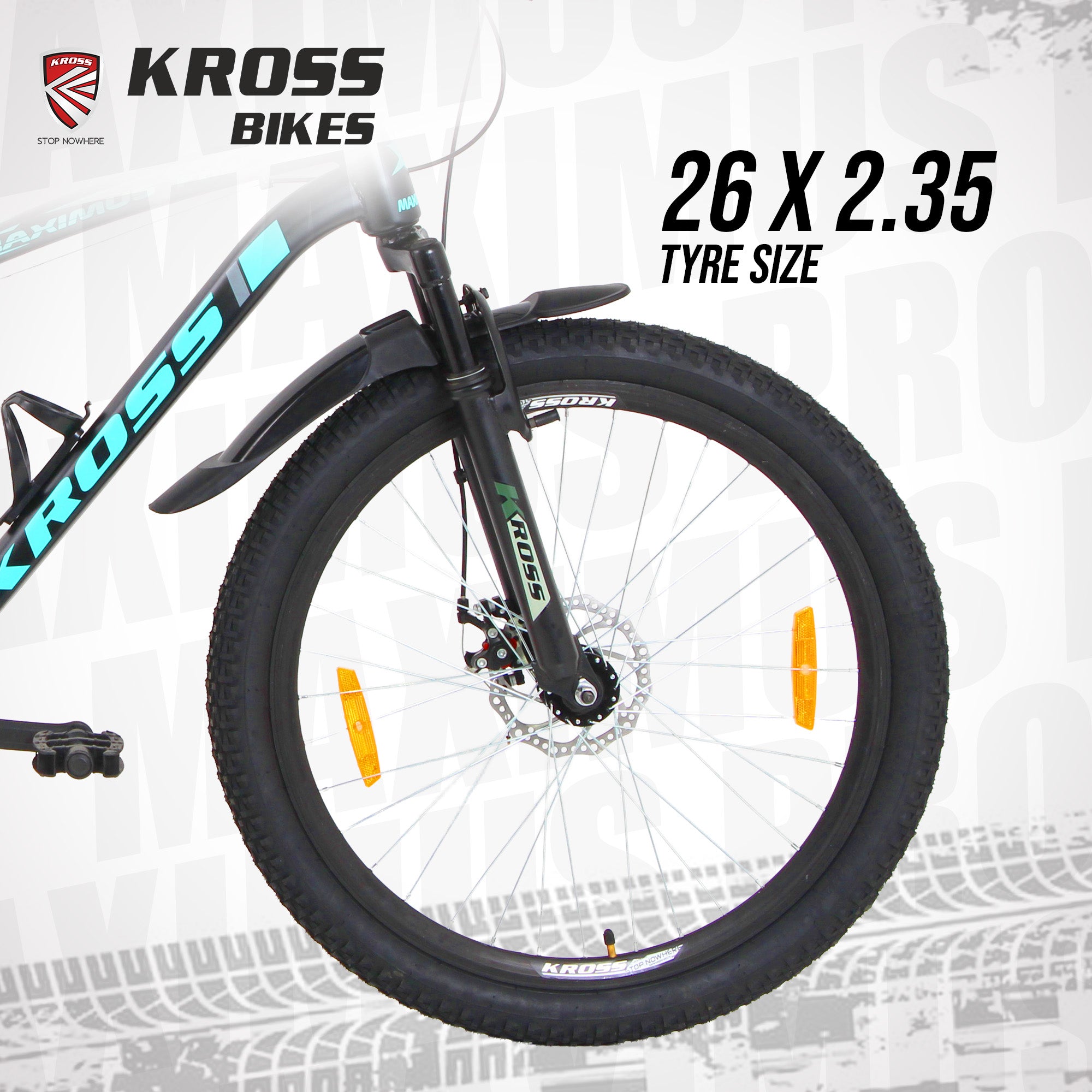 Kross Maximus Pro 26T Mountain Bike – Steel Frame, Suspension Fork, Dual Disc Brakes, Wide 2.35” Tyres (Black-Blue, Single Speed)