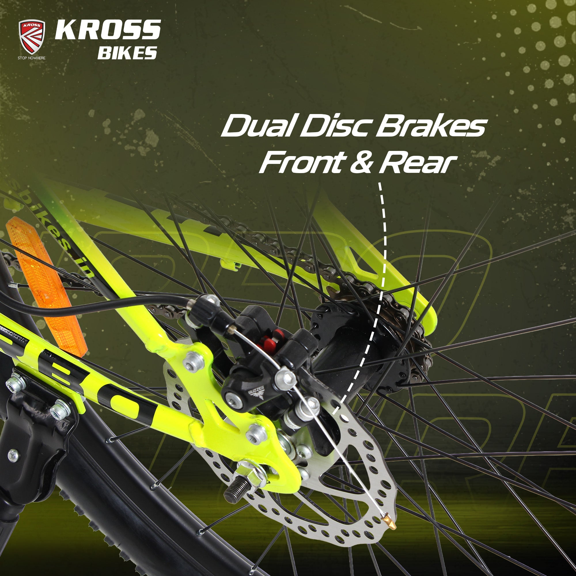 Kross Turbo Pro 26T Mountain Bike with Suspension & Dual Disc Brakes | Alloy Double Wall Rims | Single Speed | Black & Yellow