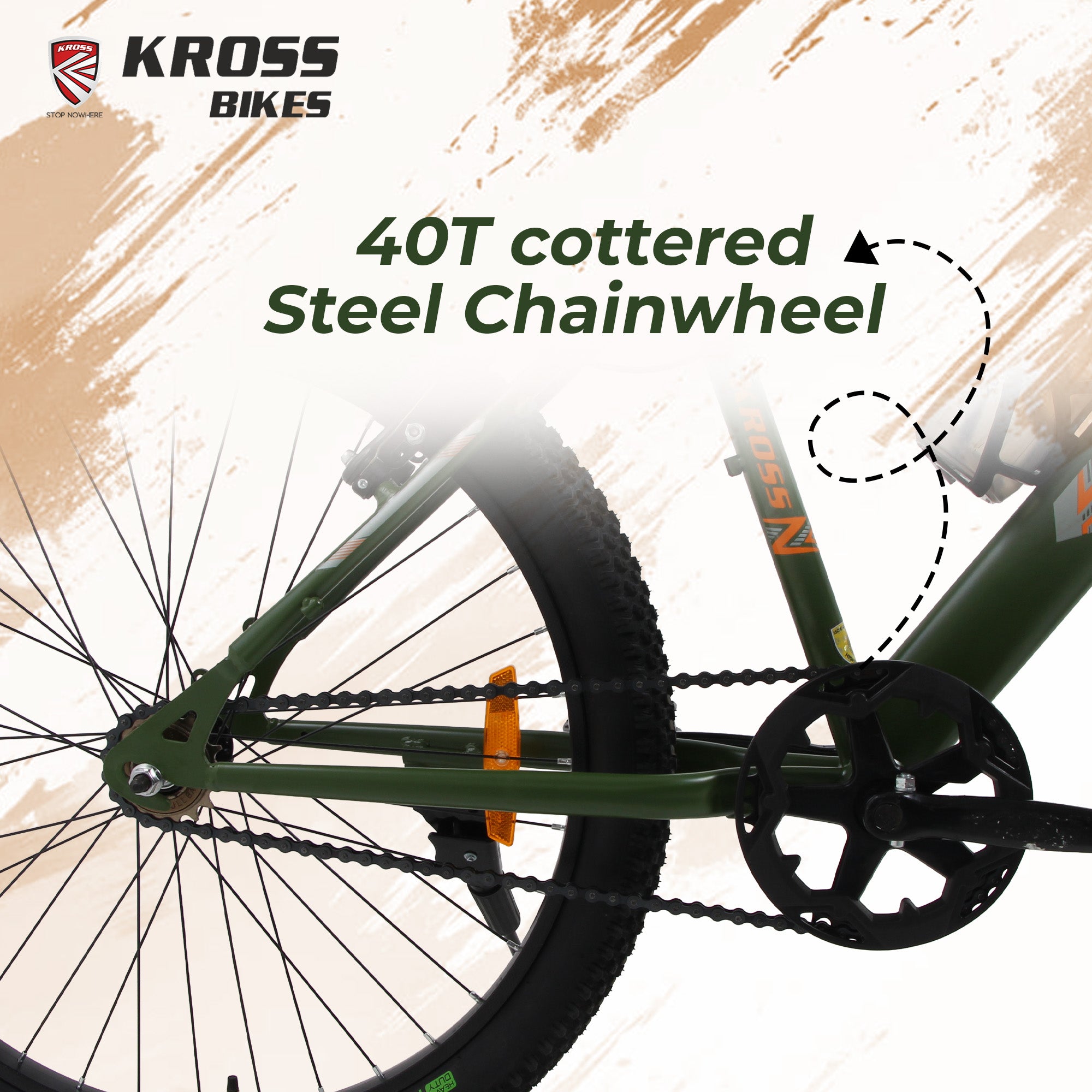 Kross 24T MTB Cycle – Army Green | Steel Frame | V-Brake | 24 x 2.40 Tyres