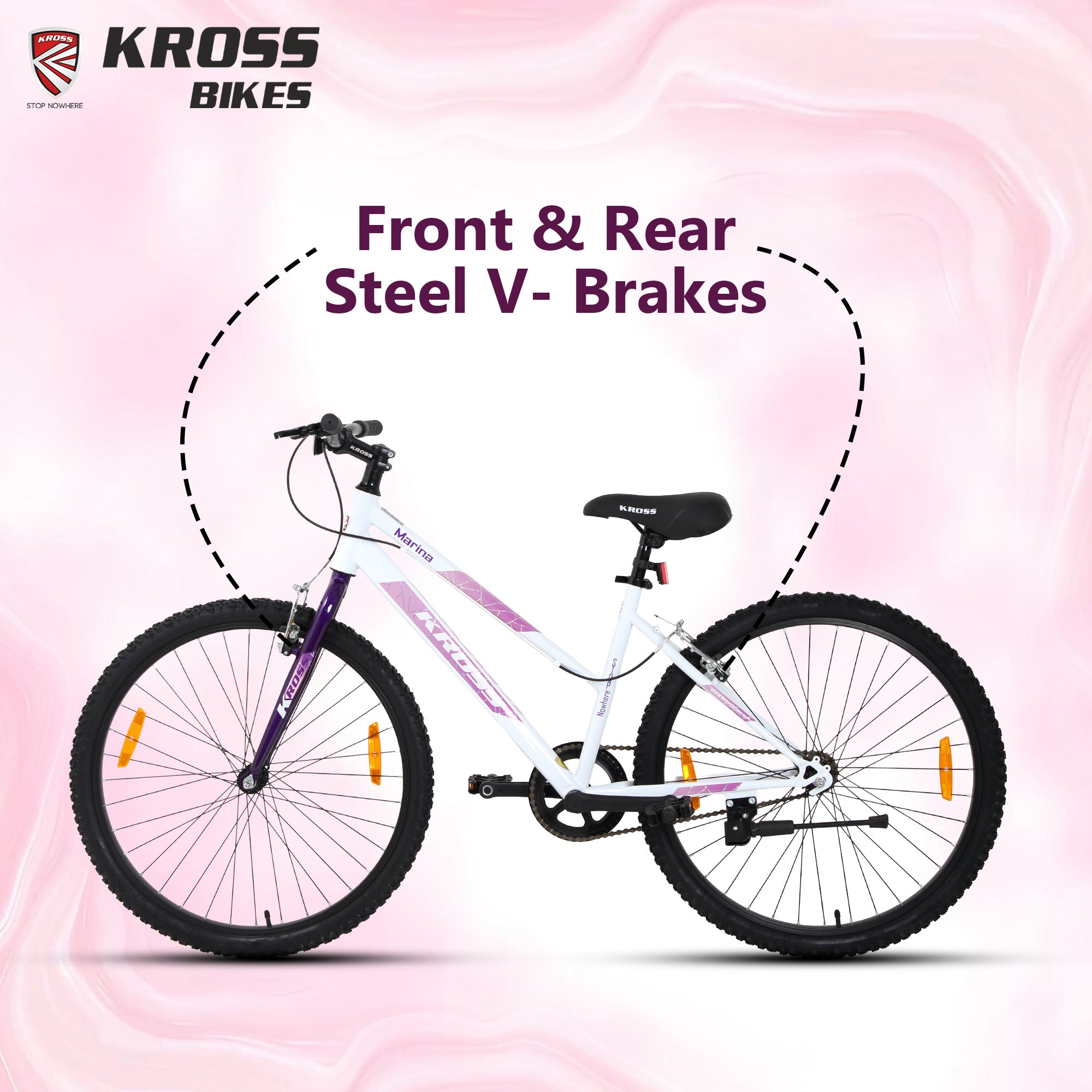 Kross Marina 26T Single Speed Hybrid Lady Cycle | Alloy Rim | V-Brake | White-Purple