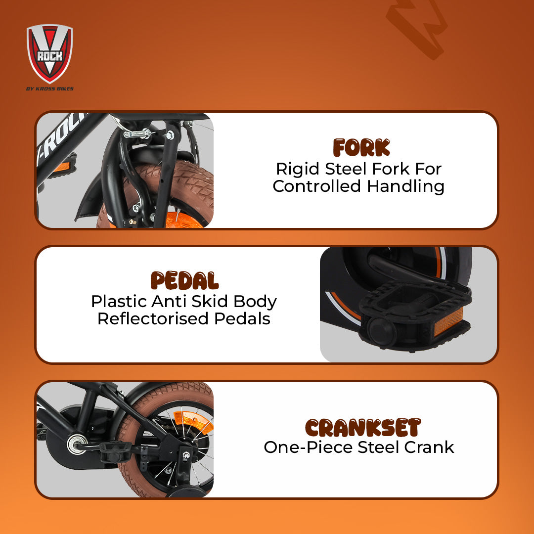 V Rock 14T 2Cool Kids Bicycle – Matt Black with Training Wheels