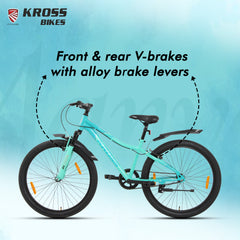 Kross Aanya 26T Single Speed MTB Cycle with Suspension Fork, Alloy Rims & 26x2.40 Tires (Green/Black)