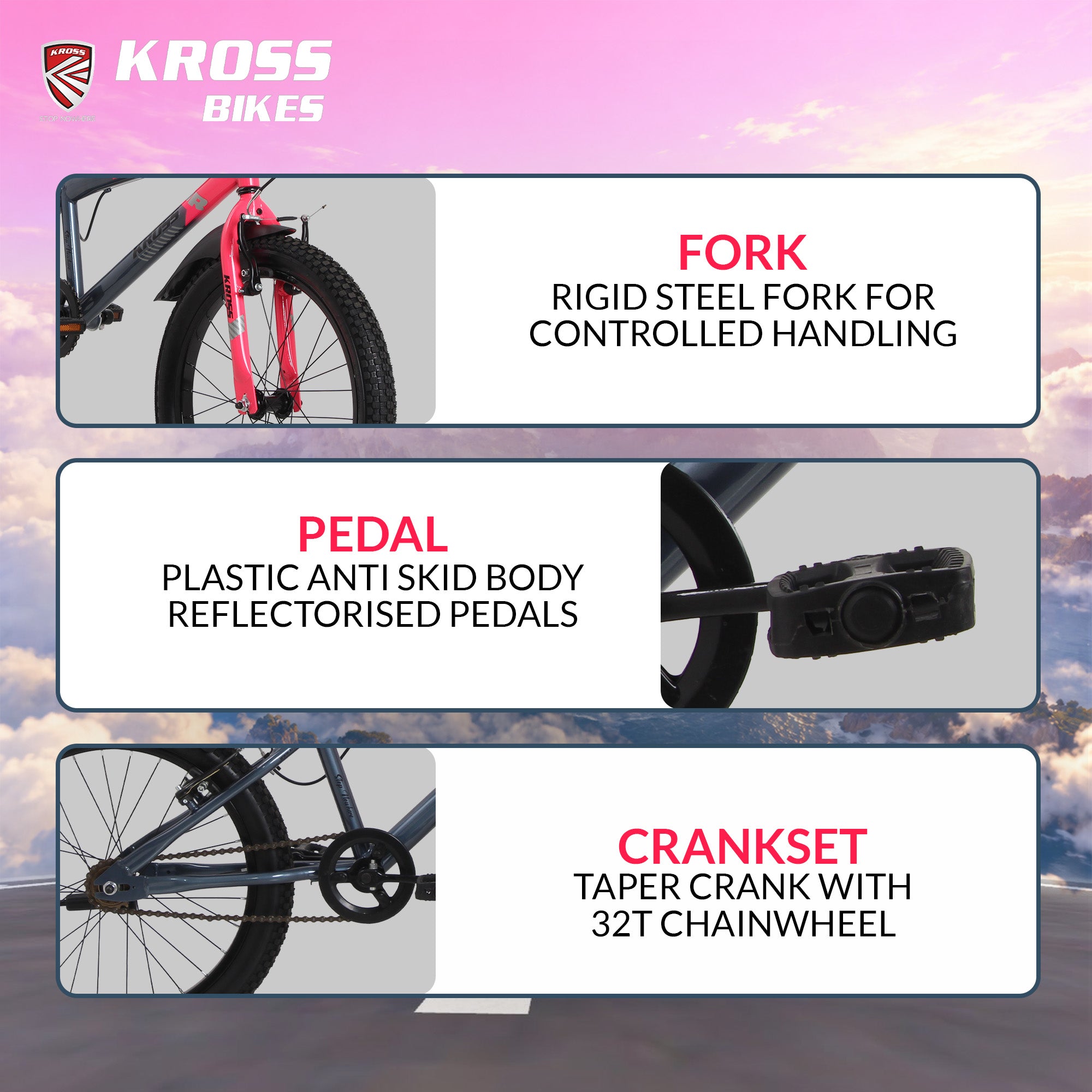Kross Aviator 20T Kids Bicycle Grey/Pink | 20 x 2.40 Inch Tyres | Single Speed | Steel Frame | V-Brakes | Mudguards