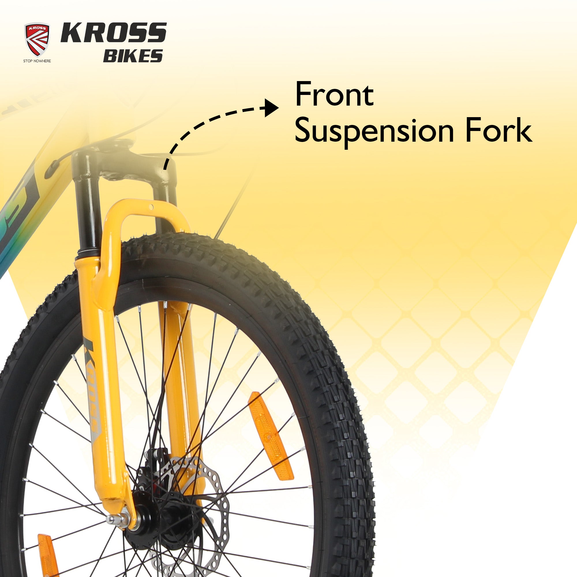 Kross Cubic 26T Mountain Bike with 21-Speed Gears, Front Suspension, Dual Disc Brakes, Alloy Frame, Green/Yellow