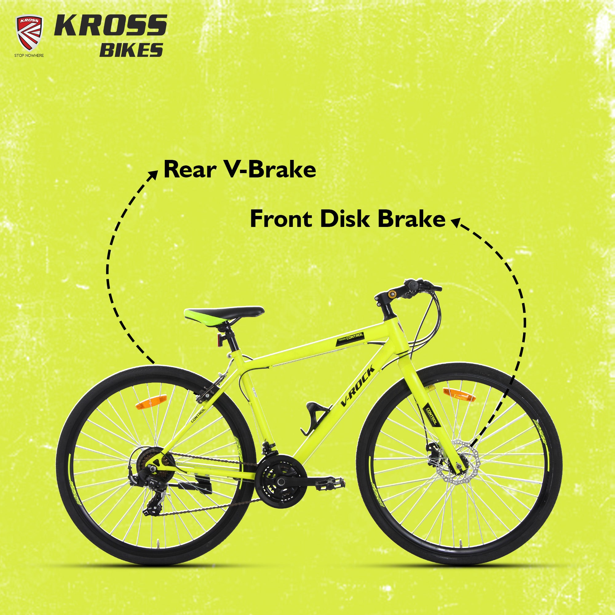 V-Rock Control 28T Hybrid Bike | 21 Speed | Dual Disc Brake | Alloy Double Wall Rim | Yellow