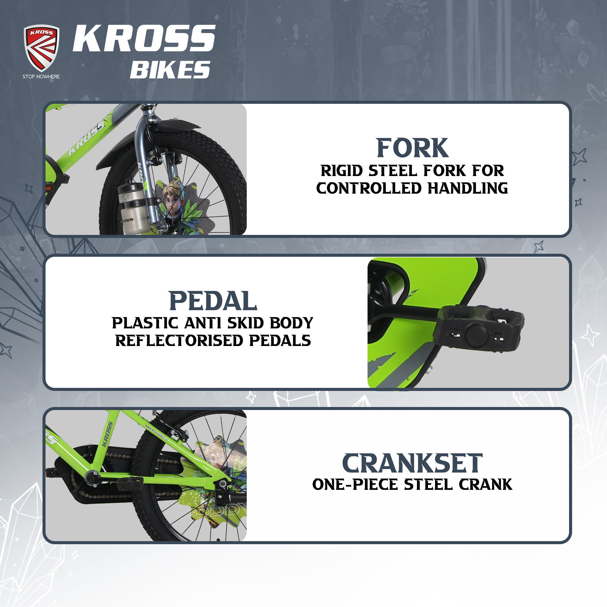 Kross Oddy 20T Kids Bicycle with Training Wheels, V-Brakes, Steel Frame, Green/Grey